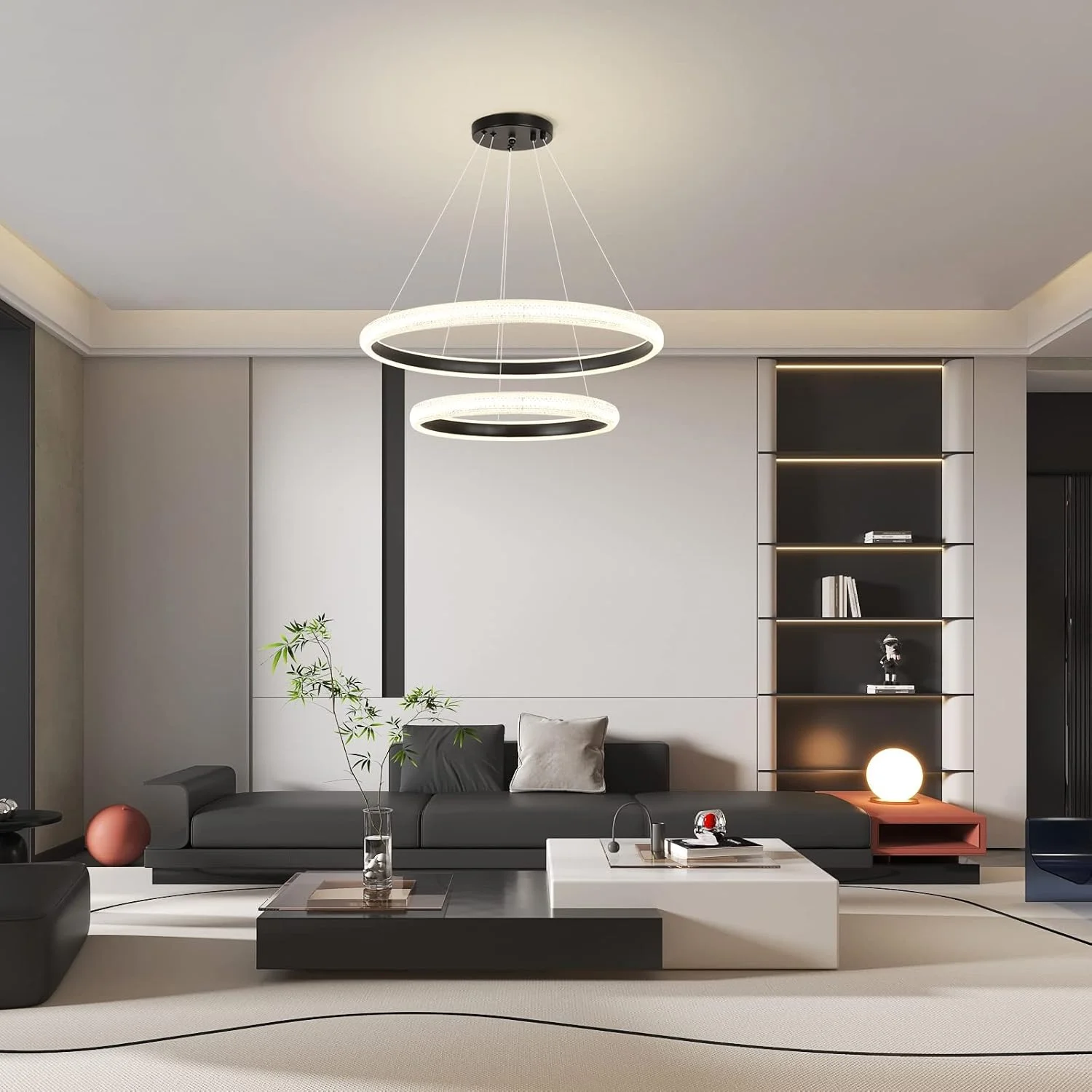 لوستر مدرن LED اتاق خواب YT YATAI LIGHTING - مشکی 2 حلقه با کنترل از راه دور - ایده آل برای اتاق نشیمن و اتاق غذاخوری - کم نور شونده، ارتفاع قابل تنظیم - 63 وات، 3000-6000K - روشنایی برای 10-12 متر مربع لوستر مدرن LED اتاق خواب YT YATAI LIGHTING - مشکی 2 حلقه با کنترل از راه دور - ایده آل برای اتاق نشیمن و اتاق غذاخوری - کم نور شونده، ارتفاع قابل تنظیم - 63 وات، 3000-6000K - روشنایی برای 10-12 متر مربع