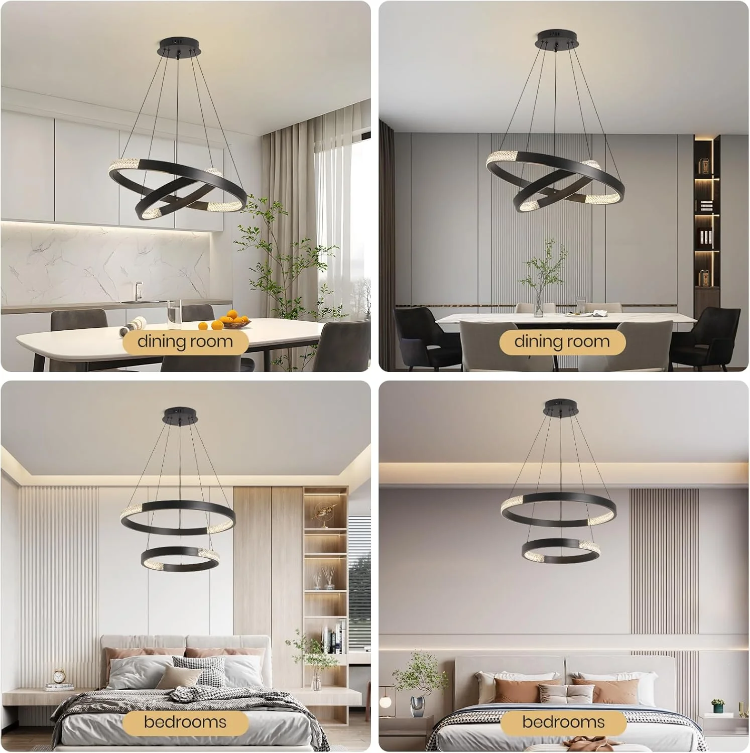 لوستر مدرن LED گرد YATAI با ارتفاع قابل تنظیم، چراغ آویز مشکی برای اتاق ناهارخوری، اتاق خواب و نورپردازی جزیره، 57 وات، 3000K-6000K دیمر با ریموت