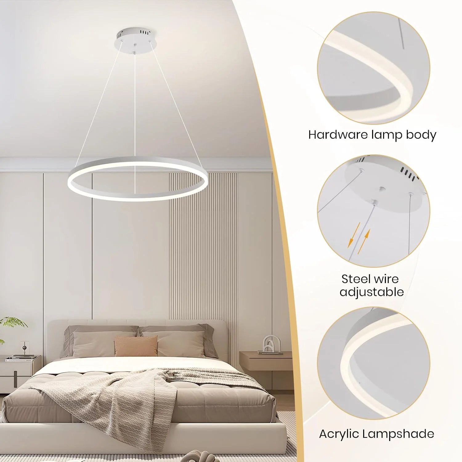 لوستر LED تک حلقه ای سفید YATAI، نور کم نور قابل تنظیم 34 وات، 3000K-6000K، چراغ سقفی مدرن با کنترل از راه دور برای اتاق غذاخوری، اتاق نشیمن، اتاق خواب، 60 سانتی متر لوستر LED تک حلقه ای سفید YATAI، نور کم نور قابل تنظیم 34 وات، 3000K-6000K، چراغ سقفی مدرن با کنترل از راه دور برای اتاق غذاخوری، اتاق نشیمن، اتاق خواب، 60 سانتی متر