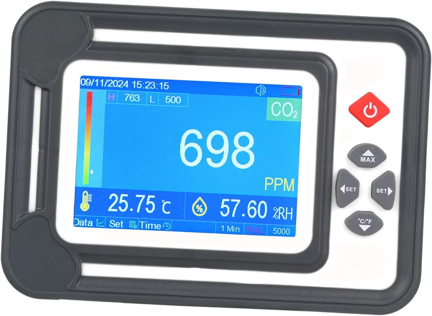 دستگاه تشخیص دی اکسید کربن Domary، آنالایزر گاز با قابلیت تست دما و رطوبت، قابل نصب روی دیوار برای خانه و محل کار (سفید)