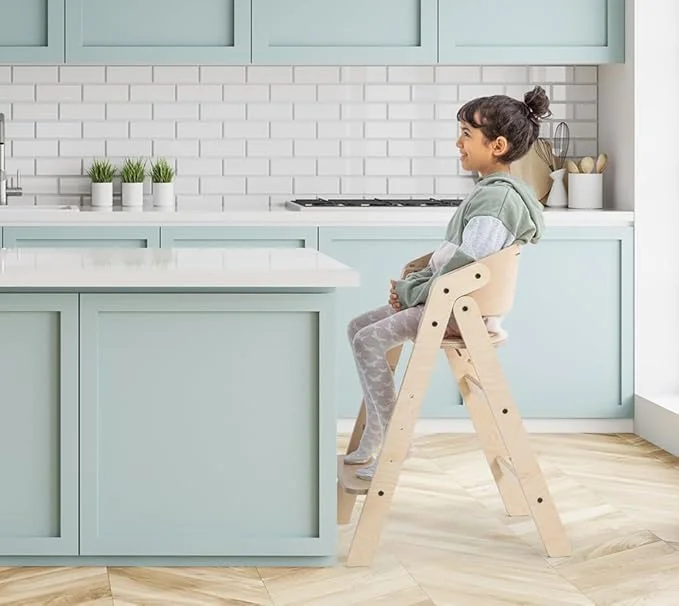 صندلی غذای کودک Bibena Nova، صندلی بلند چوبی مونته سوری، سینی جداشدنی، 3 مرحله، ارتفاع قابل تنظیم در 5 نقطه، تاشو - نعنایی