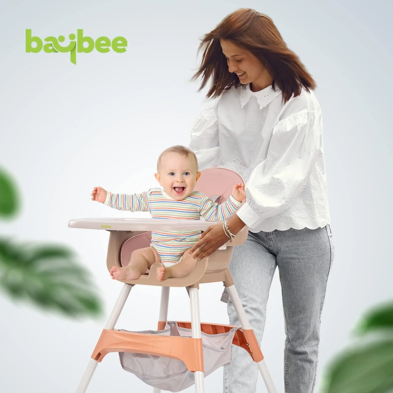 صندلی غذای کودک 2 در 1 Baybee Manta با قابلیت تنظیم ارتفاع در 2 حالت، صندلی کمکی تغذیه کودک نوپا با سینی، کمربند ایمنی 5 نقطه ای و سبد، صندلی غذای کودک برای کودکان 6 ماهه تا 4 ساله (صورتی)