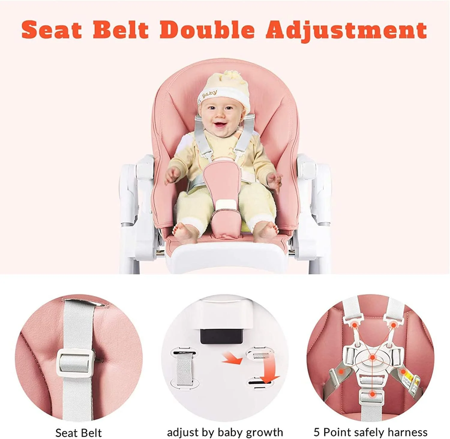 صندلی غذای کودک 3 در 1 Babyclub با قابلیت تنظیم ارتفاع و زیرپایی، صندلی کمکی تغذیه کودک نوپا با سینی، کمربند ایمنی و کوسن مناسب برای 6 ماه تا 4 سال (صورتی) صندلی غذای کودک 3 در 1 Babyclub با قابلیت تنظیم ارتفاع و زیرپایی، صندلی کمکی تغذیه کودک نوپا با سینی، کمربند ایمنی و کوسن مناسب برای 6 ماه تا 4 سال (صورتی)