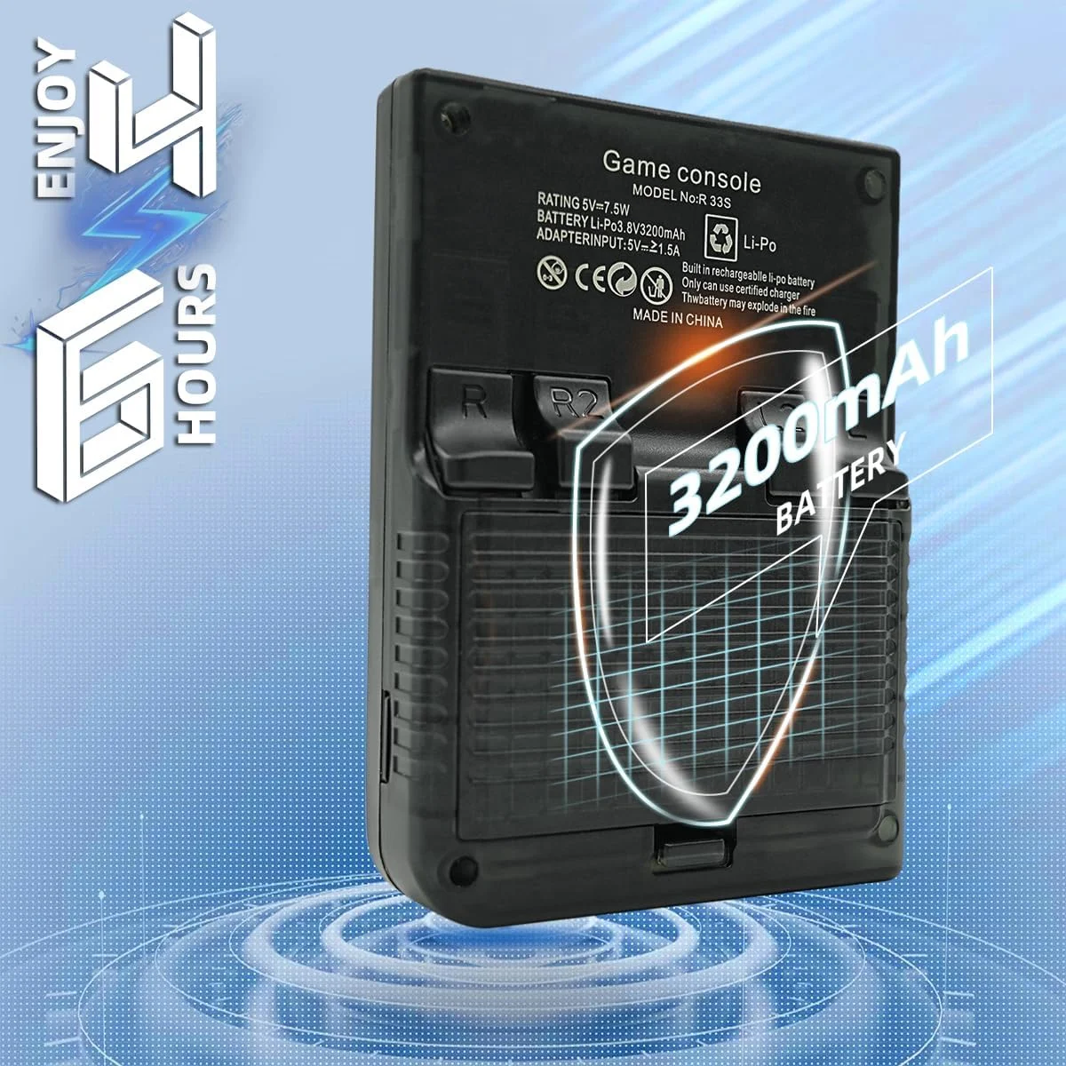 کنسول بازی دستی EWDGOES R33S با صفحه نمایش 3.5 اینچی، سیستم شبیه ساز از پیش نصب شده RK3326، باتری 3200mAh، حافظه 32GB+64GB، مشکی شفاف کنسول بازی دستی EWDGOES R33S با صفحه نمایش 3.5 اینچی، سیستم شبیه ساز از پیش نصب شده RK3326، باتری 3200mAh، حافظه 32GB+64GB، مشکی شفاف