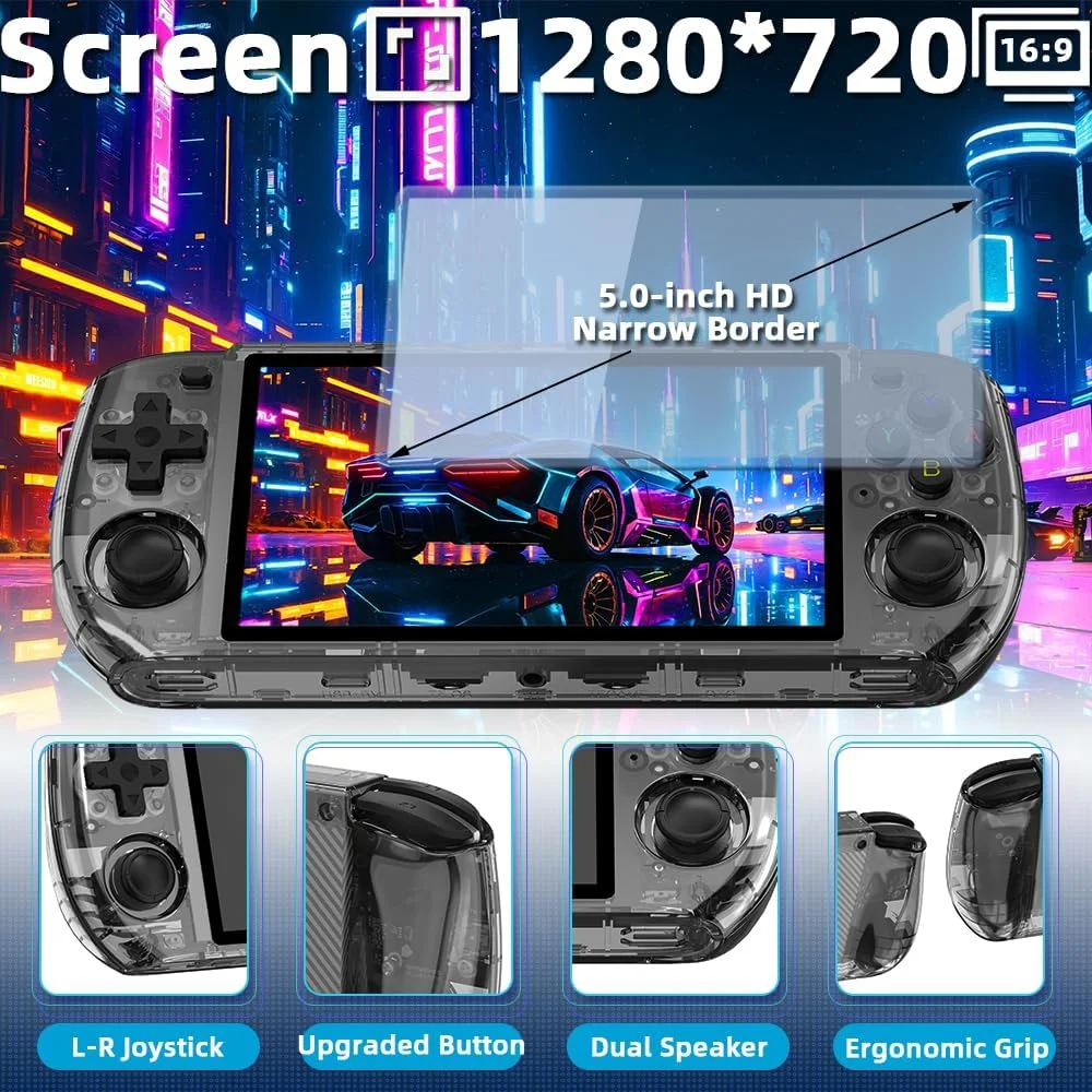 کنسول بازی دستی EWDGOES RGB10MAX 3 با صفحه نمایش 5.0 اینچی IPS، پردازنده RK3566، باتری 4000mAh، وای فای 2.4G، بلوتوث، سیستم رترو از پیش نصب شده 16+64 گیگابایت به همراه کیف حمل، رنگ مشکی شفاف کنسول بازی دستی EWDGOES RGB10MAX 3 با صفحه نمایش 5.0 اینچی IPS، پردازنده RK3566، باتری 4000mAh، وای فای 2.4G، بلوتوث، سیستم رترو از پیش نصب شده 16+64 گیگابایت به همراه کیف حمل، رنگ مشکی شفاف