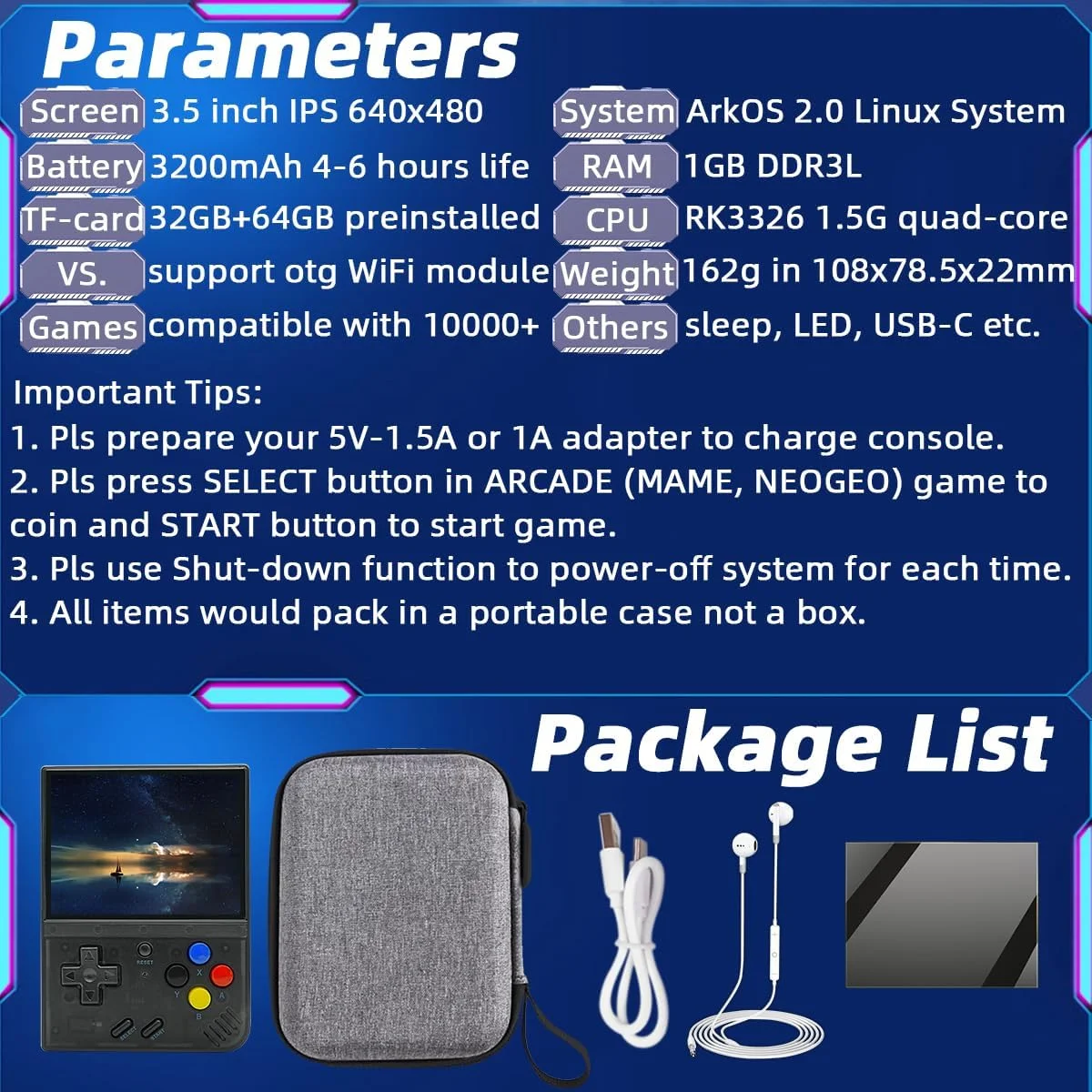 کنسول بازی دستی EWDGOES R33S با صفحه نمایش 3.5 اینچی، سیستم شبیه ساز از پیش نصب شده RK3326، باتری 3200mAh، حافظه 32GB+64GB، مشکی شفاف کنسول بازی دستی EWDGOES R33S با صفحه نمایش 3.5 اینچی، سیستم شبیه ساز از پیش نصب شده RK3326، باتری 3200mAh، حافظه 32GB+64GB، مشکی شفاف