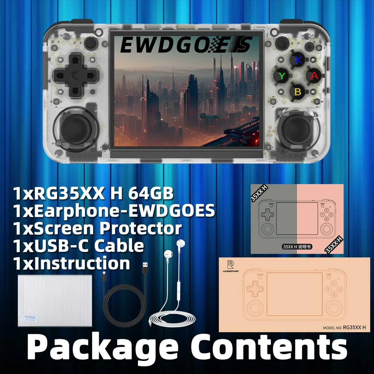 کنسول بازی دستی EWDGOES RG35XX H با صفحه نمایش 3.5 اینچی IPS، مدل H700، باتری 3300mAh، سیستم شبیه ساز از پیش نصب شده RG 35XX H، حافظه 64 گیگابایتی، سفید شفاف کنسول بازی دستی EWDGOES RG35XX H با صفحه نمایش 3.5 اینچی IPS، مدل H700، باتری 3300mAh، سیستم شبیه ساز از پیش نصب شده RG 35XX H، حافظه 64 گیگابایتی، سفید شفاف