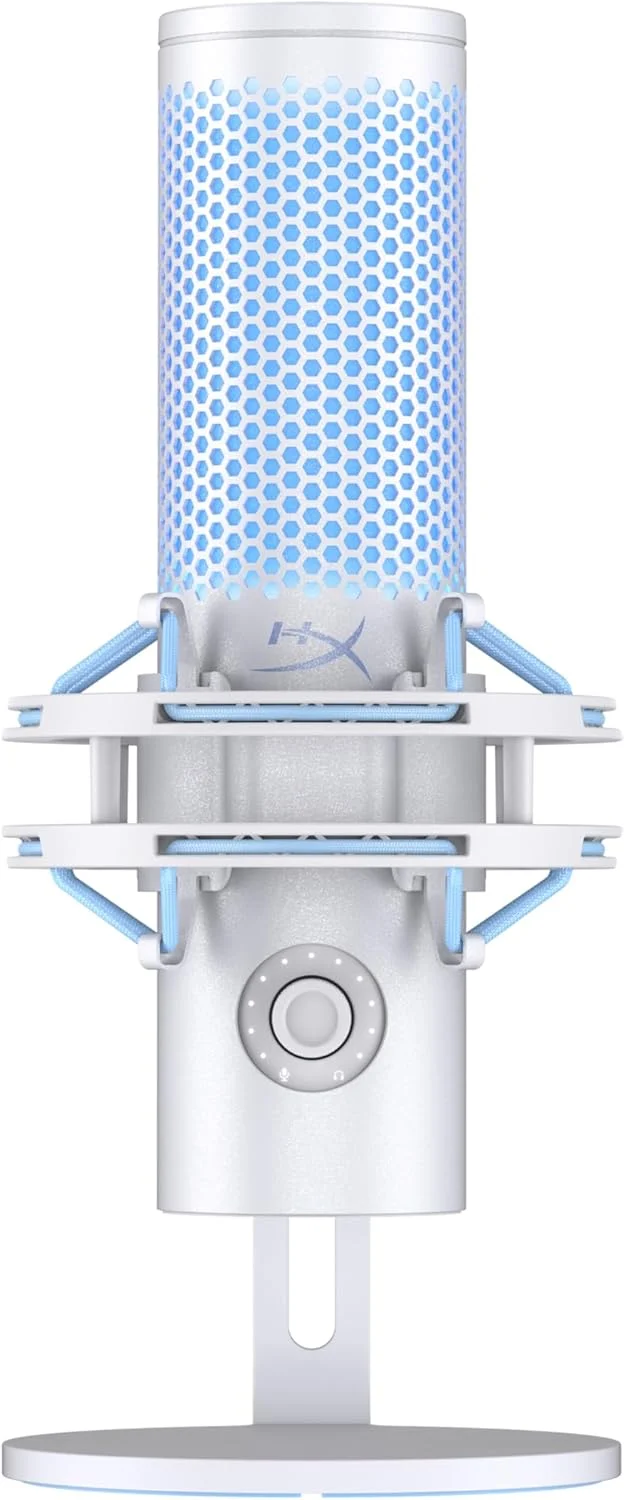 میکروفون استودیویی HyperX QuadCast 2 مناسب استریمرها، تولیدکنندگان محتوا و گیمرها، سازگار با PC، PS4، PS5، سفید/آبی روشن