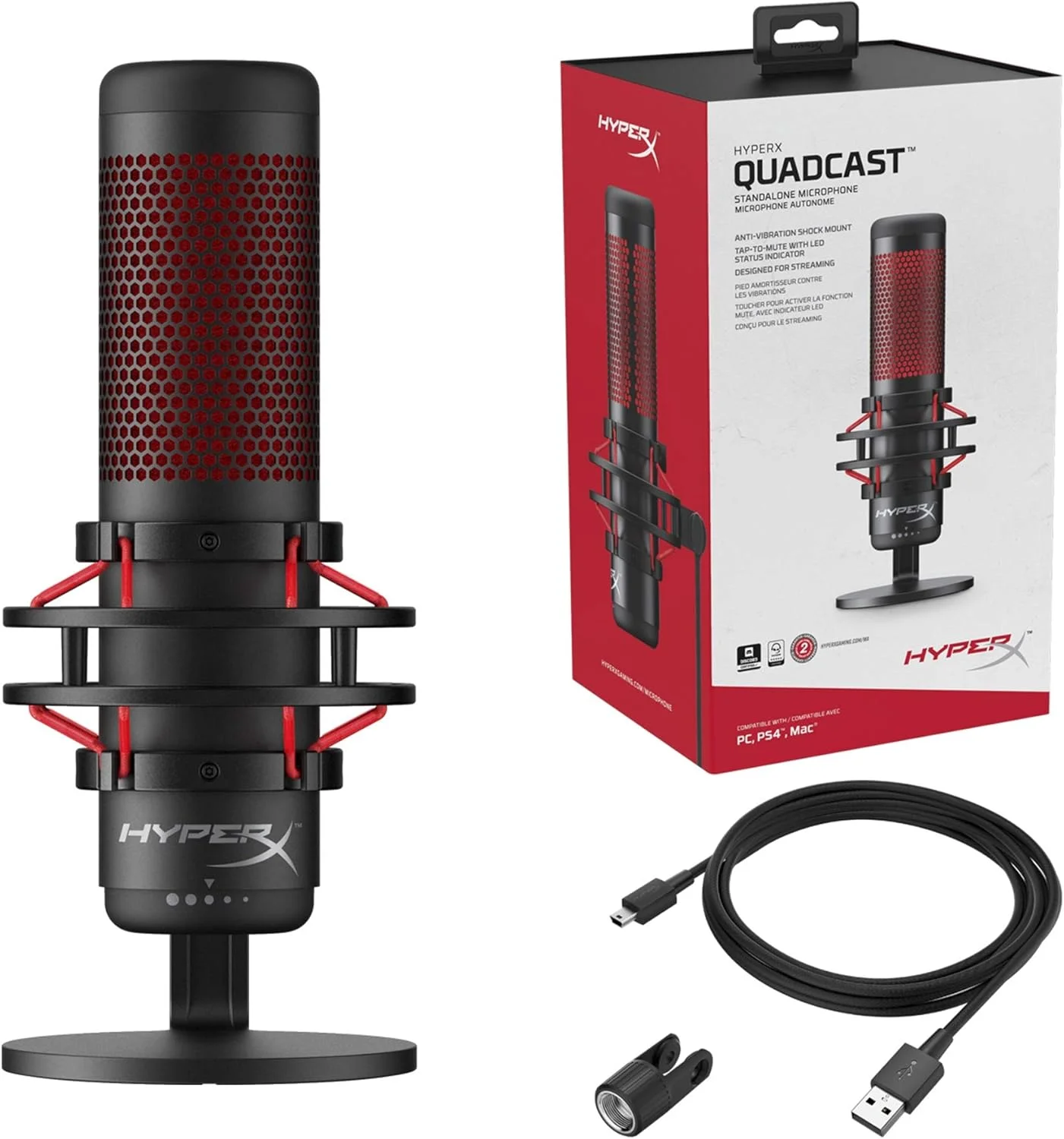 میکروفون گیمینگ USB کاندنسر HyperX QuadCast، برای PC، PS4، PS5 و Mac، پایه ضد لرزش، چهار الگوی قطبی، فیلتر پاپ، کنترل گین، پادکست، Twitch، YouTube، Discord، LED قرمز میکروفون گیمینگ USB کاندنسر HyperX QuadCast، برای PC، PS4، PS5 و Mac، پایه ضد لرزش، چهار الگوی قطبی، فیلتر پاپ، کنترل گین، پادکست، Twitch، YouTube، Discord، LED قرمز
