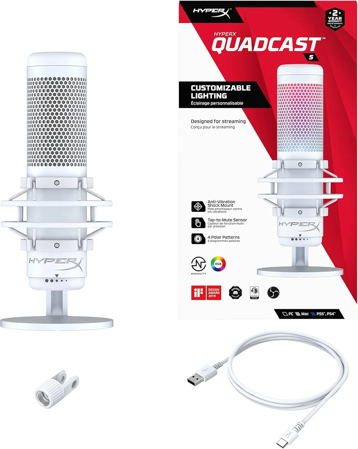 میکروفون HyperX QuadCast S سفید، 519P0AA میکروفون HyperX QuadCast S سفید، 519P0AA