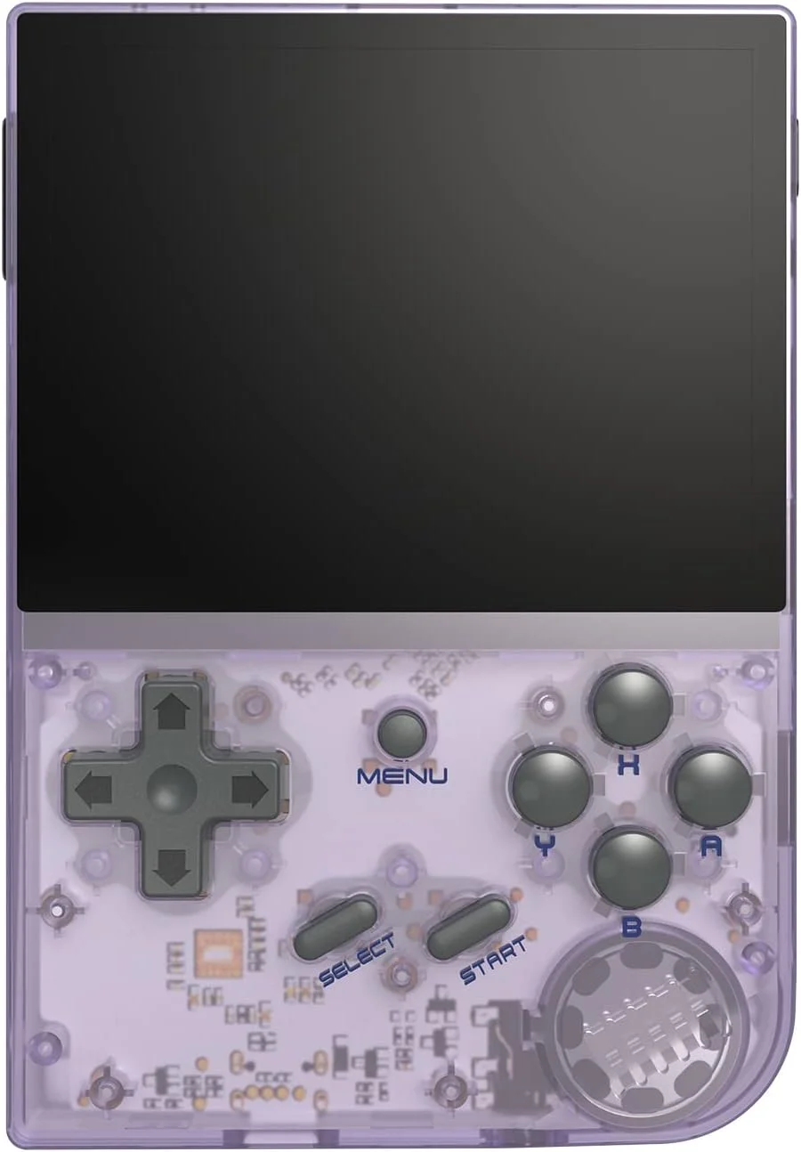 کنسول بازی قابل حمل RG35XX 2024 نسخه جدید به روز شده با صفحه نمایش 3.5 اینچی IPS، دارای بیش از 5470 بازی داخلی سیستم لینوکس، پشتیبانی از گیم پد و خروجی HDMI TV، هدیه بازی های یکپارچهسازی با سیستمعامل (بنفش شفاف)