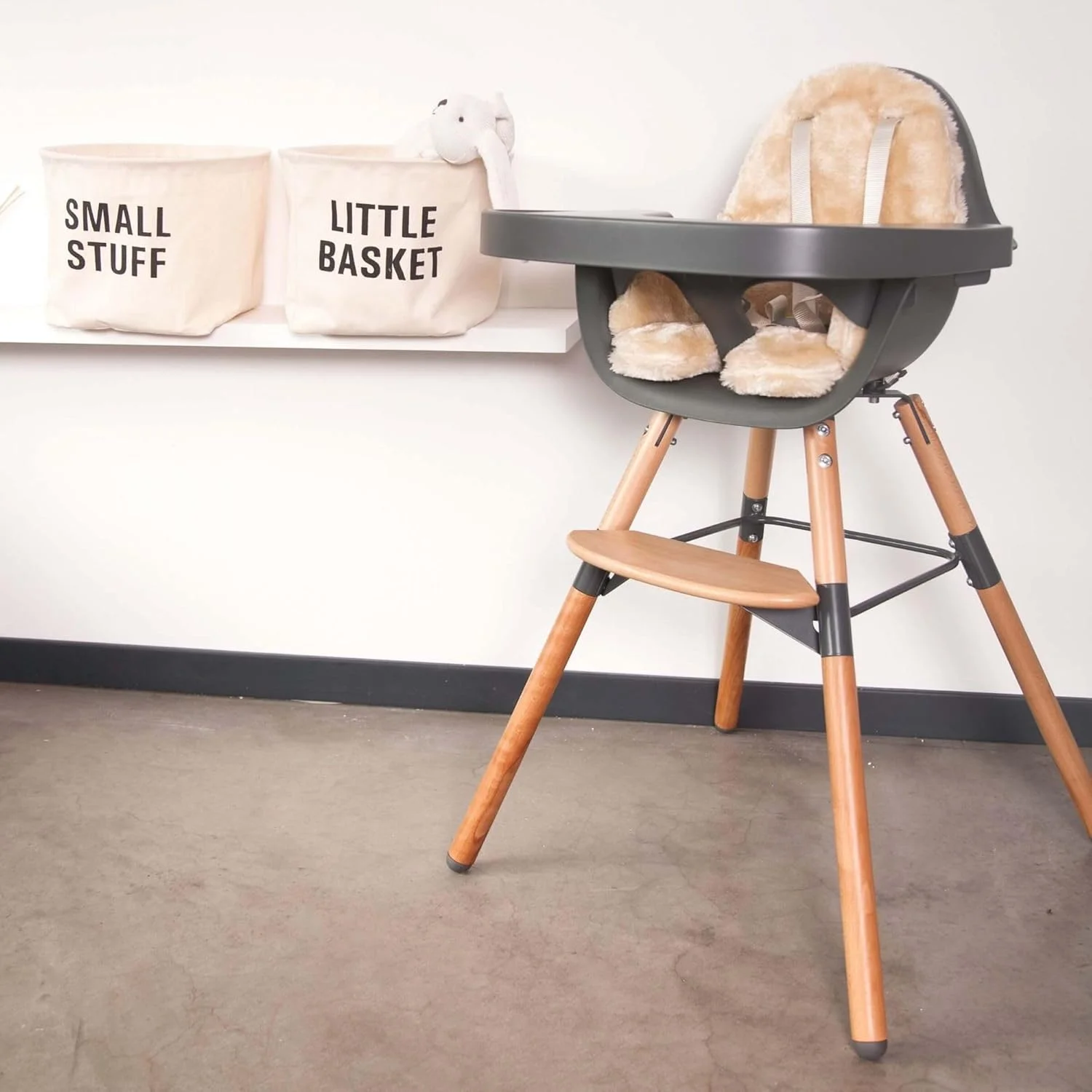 صندلی غذای کودک CHILDHOME، تکاملی، از 6 ماهگی تا 6 سالگی، با قابلیت تنظیم ارتفاع، کمربند ایمنی 5 نقطه ای، لوازم جانبی فراوان، سازگار با صندلی نوزاد Evolu، چوب راش، Evolu 2، ذغالی