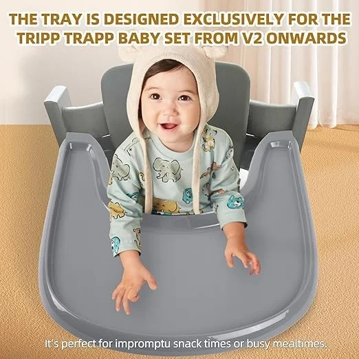 سینی صندلی غذای کودک سازگار با صندلی Stokke Tripp Trapp با سطح صاف و قدرت مکش قوی - ساخته شده از پلاستیک ایمن برای مواد غذایی (فاقد BPA BPS BPF سرب و فتالات) - خاکستری