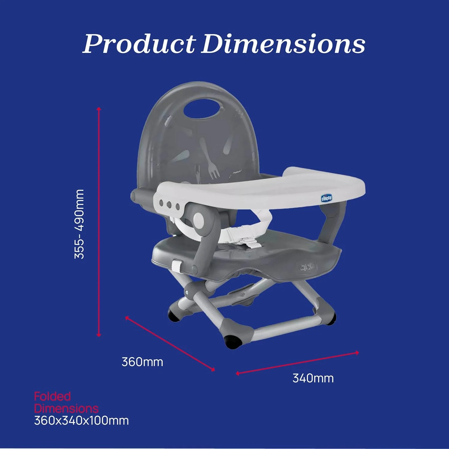صندلی بوستر چیکو مدل Pocket Snack، خاکستری تیره
