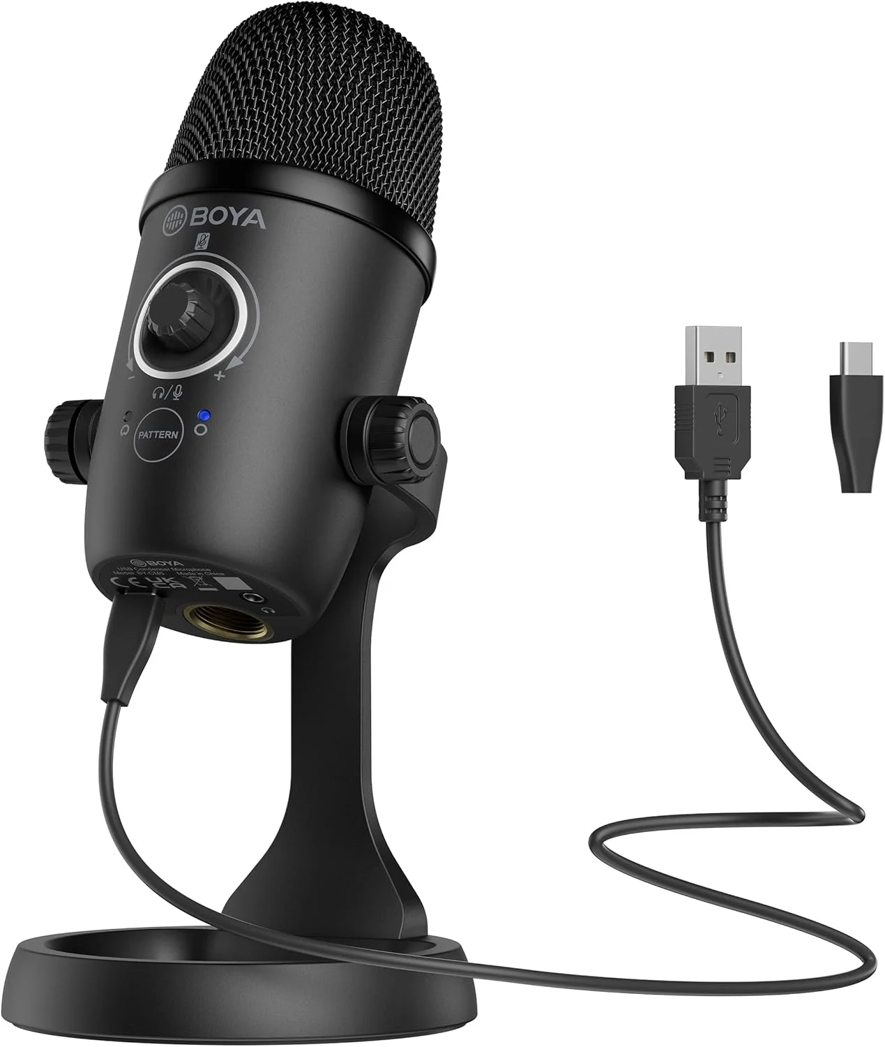 میکروفون پادکست USB بویا مدل BY-CM5 برای کامپیوترهای شخصی، میکروفون کوچک گیمینگ برای ضبط استودیویی ASMR، الگوهای قطبی کاردیوئید و اومنی دایرکشنال، میکروفون رومیزی Plug & Play