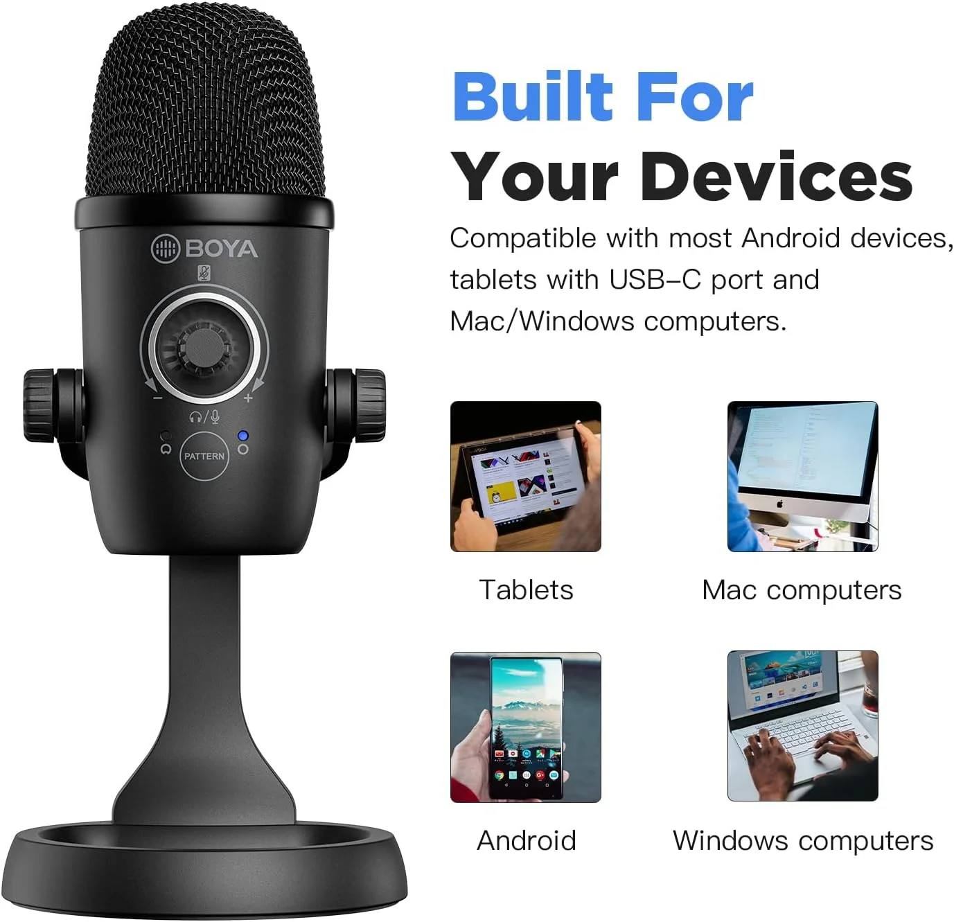میکروفون پادکست USB بویا مدل BY-CM5 برای کامپیوترهای شخصی، میکروفون کوچک گیمینگ برای ضبط استودیویی ASMR، الگوهای قطبی کاردیوئید و اومنی دایرکشنال، میکروفون رومیزی Plug & Play میکروفون پادکست USB بویا مدل BY-CM5 برای کامپیوترهای شخصی، میکروفون کوچک گیمینگ برای ضبط استودیویی ASMR، الگوهای قطبی کاردیوئید و اومنی دایرکشنال، میکروفون رومیزی Plug & Play