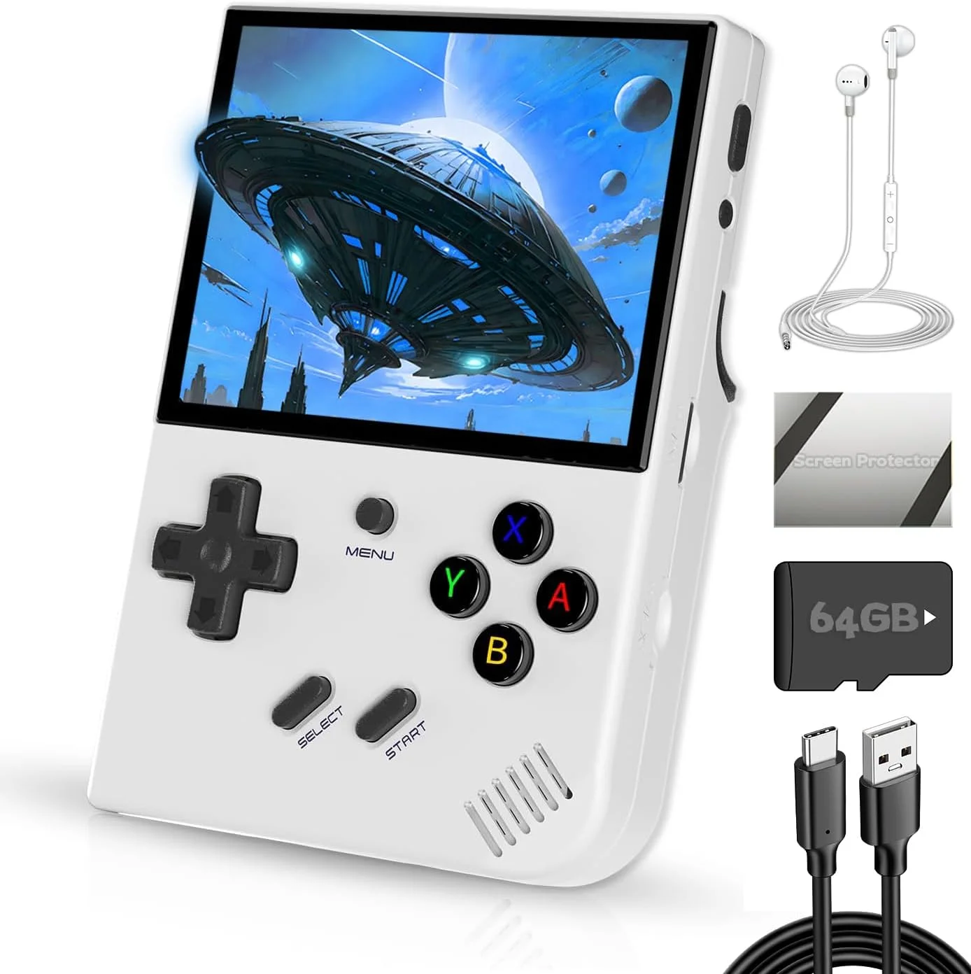 کنسول بازی دستی EWDGOES RG35XX Plus با صفحه نمایش 3.5 اینچی IPS، سیستم شبیه ساز از پیش نصب شده RG 35XX Plus، حافظه 64 گیگابایت، سفید
