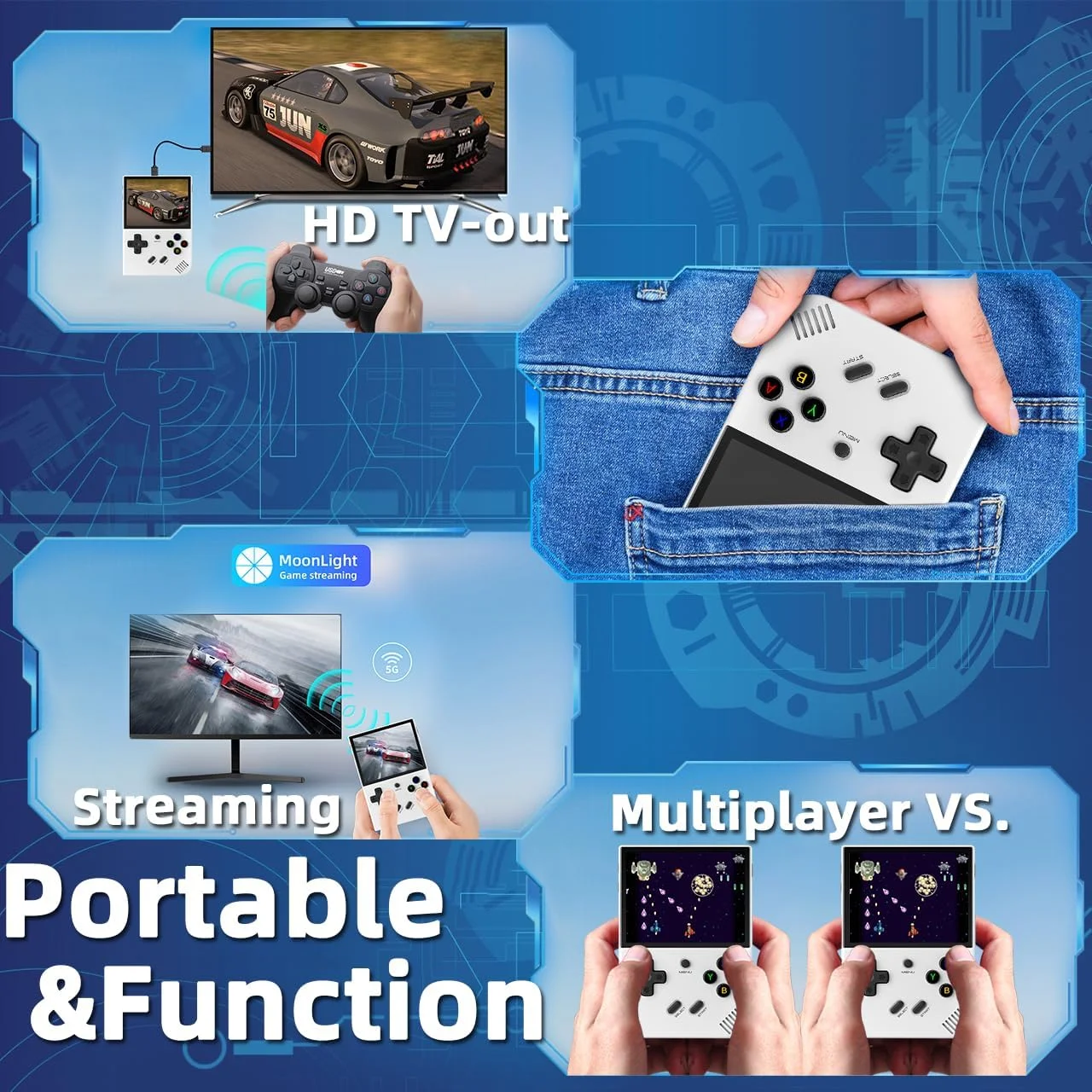 کنسول بازی دستی EWDGOES RG35XX Plus با صفحه نمایش 3.5 اینچی IPS، سیستم شبیه ساز از پیش نصب شده RG 35XX Plus، حافظه 64 گیگابایت، سفید