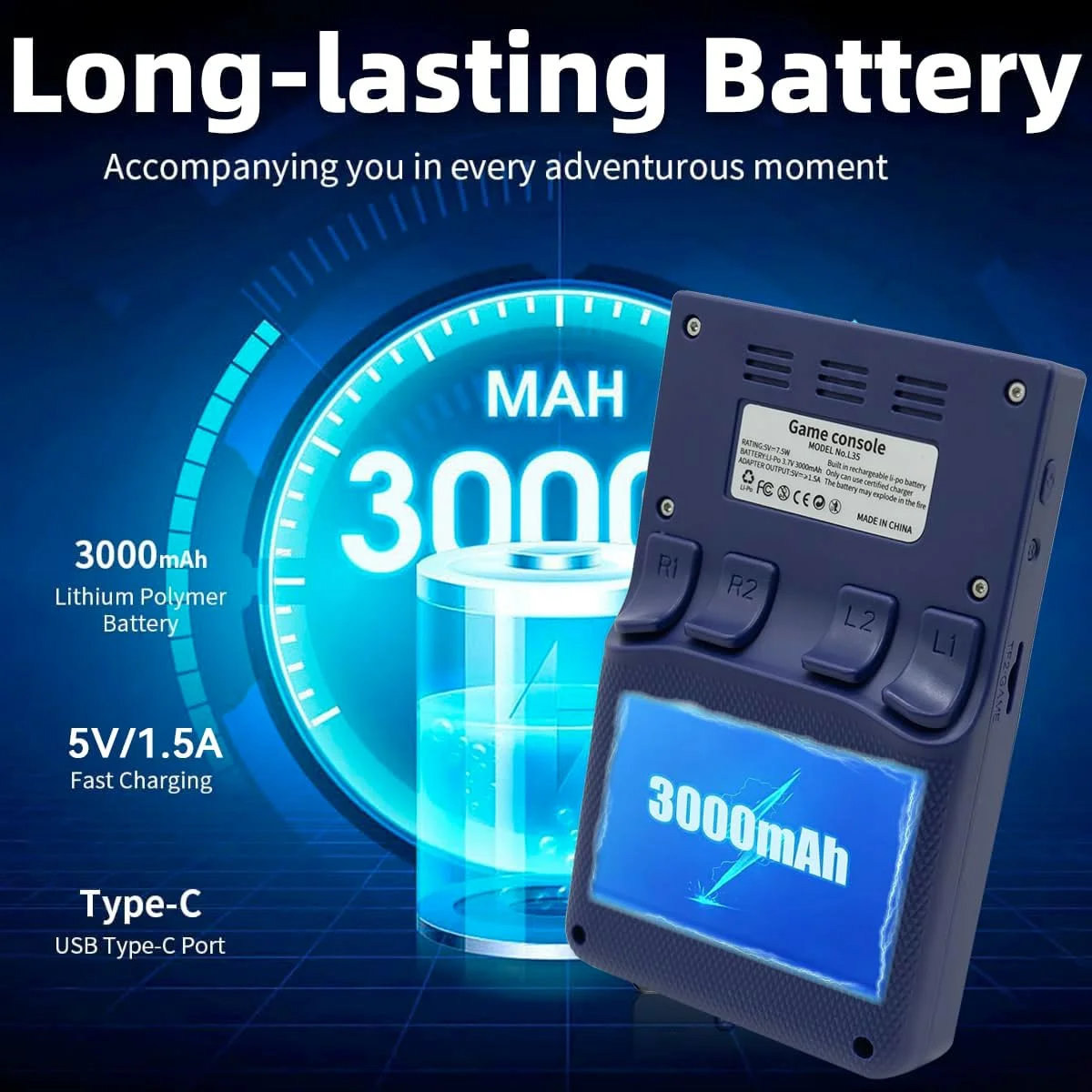 کنسول بازی دستی L35 با صفحه نمایش 3.5 اینچی، باتری 3000mAh، پردازنده RK3326، به همراه کیف حمل بنفش، 64 گیگابایت