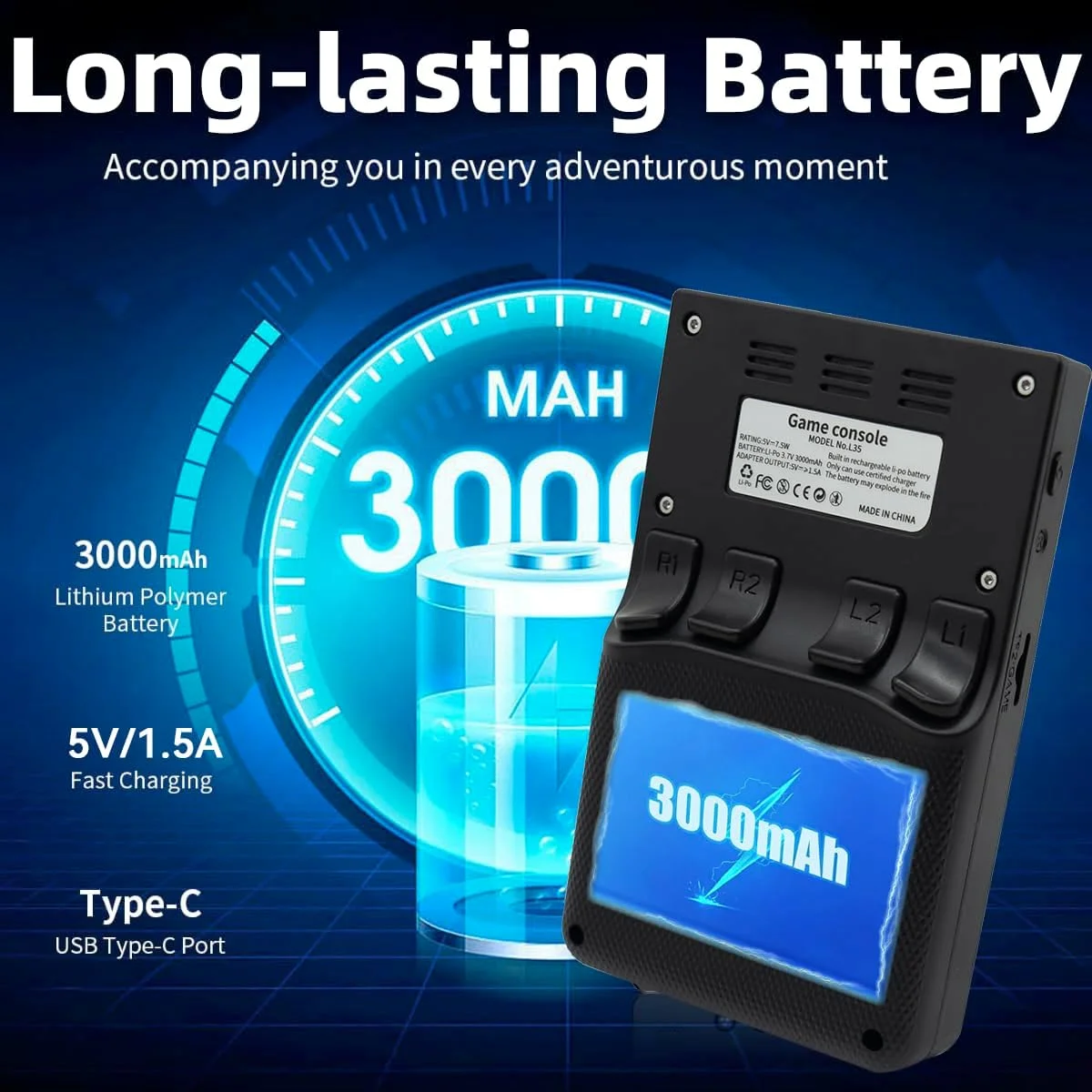 کنسول بازی دستی L35 با صفحه نمایش 3.5 اینچی، باتری 3000mAh، پردازنده RK3326 به همراه کیف حمل مشکی و حافظه 64 گیگابایتی