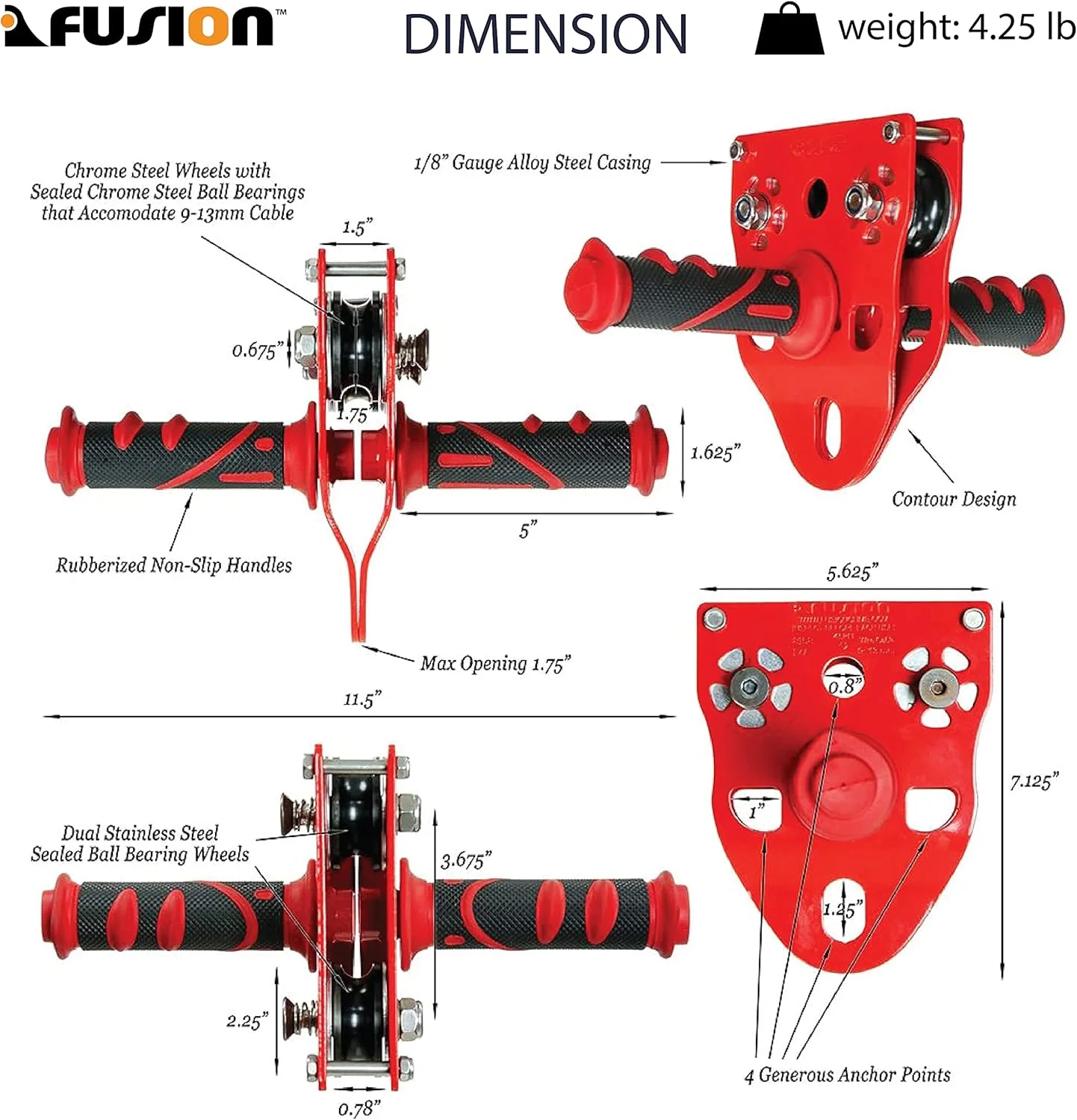 قرقره استیل فیوژن کلایمب Z-Max با دسته قرمز - ترولی سرعت