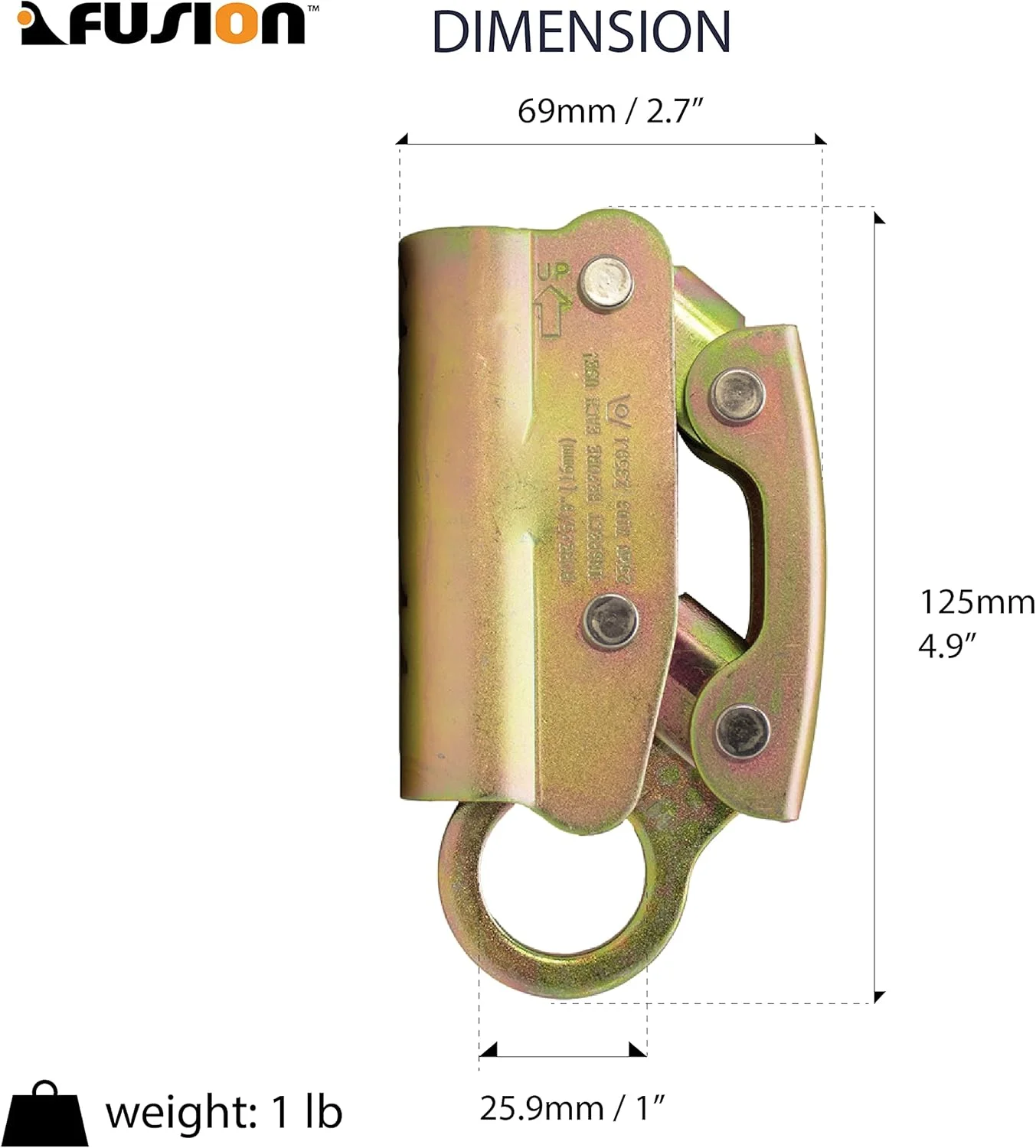 گیره طناب دستی استیل ضد زنگ Fusion Climb Optimus، محافظ گیره طناب هارنس ایمنی (FP-7103-GS)