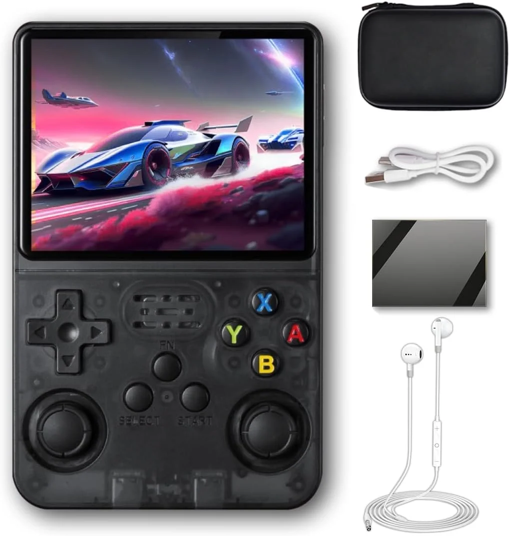 کنسول بازی دستی EWDGOES R36S با صفحه نمایش 3.5 اینچی و سیستم شبیه ساز از پیش نصب شده، مشکی شفاف، 16 گیگابایت + 64 گیگابایت