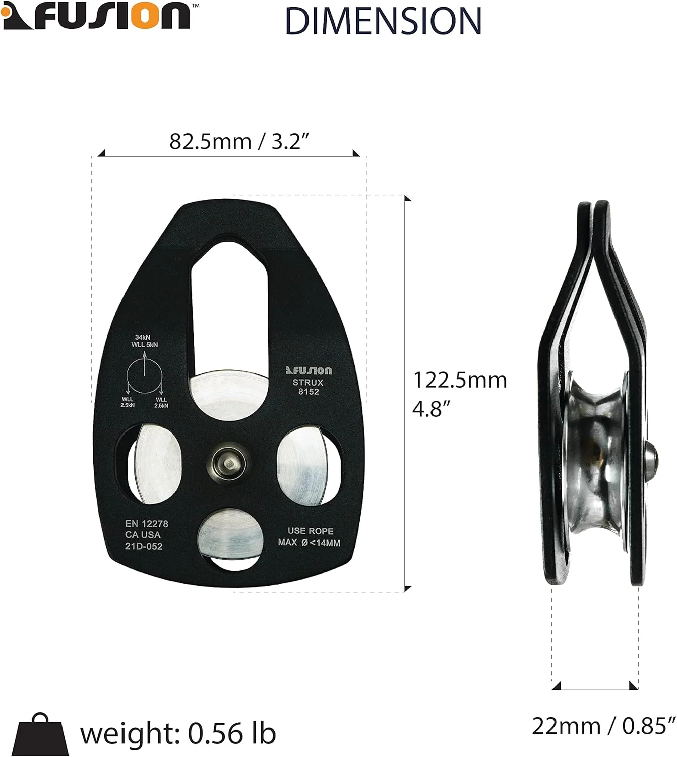 قرقره نجات آلومینیومی فیوژن Climb Strux با چرخش جانبی آبی 34KN