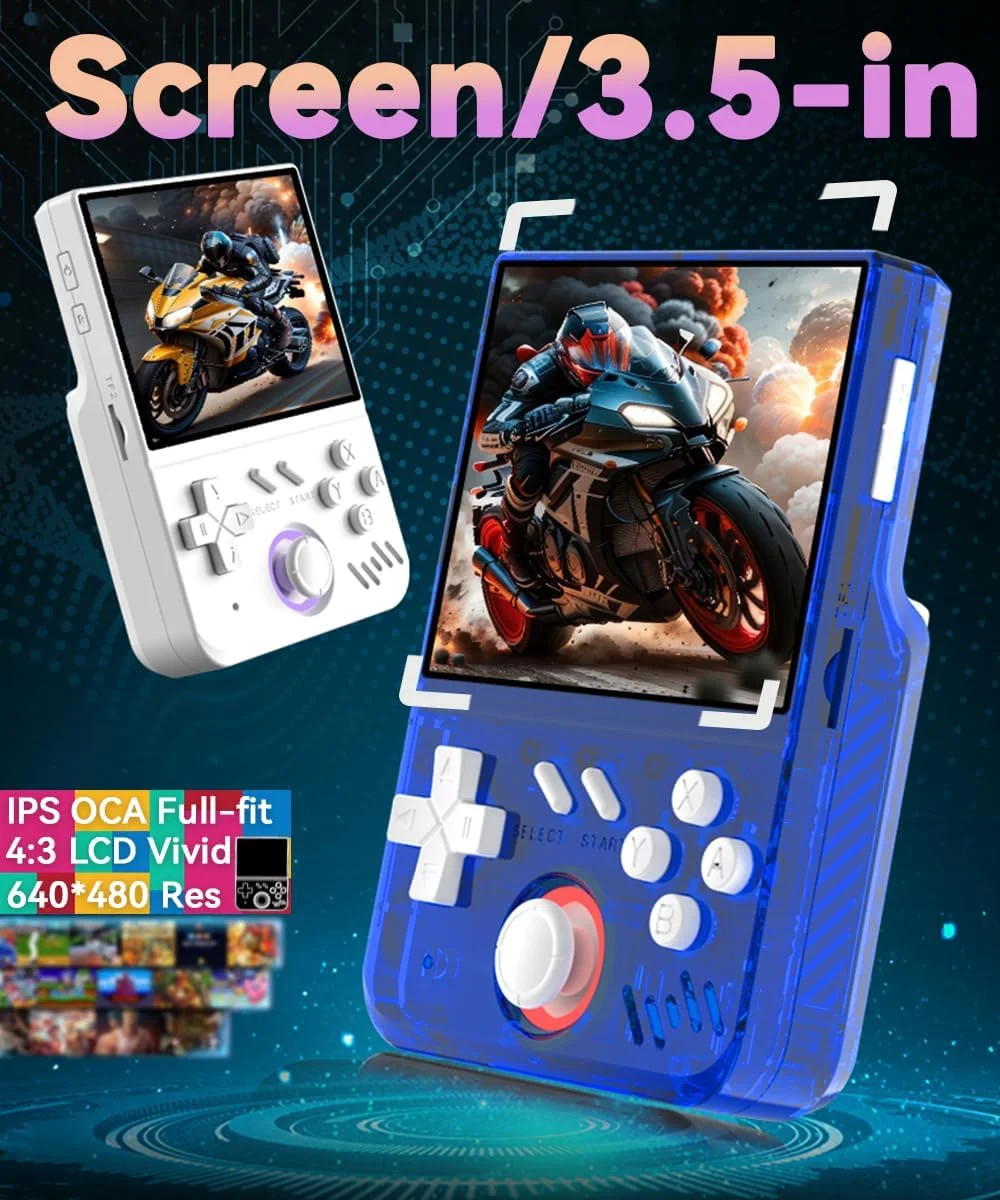 کنسول بازی دستی کوچک من، صفحه نمایش 3.5 اینچی IPS OCA با رزولوشن 640*480، پردازنده RK3326، باتری 4000mAh به همراه کیف حمل، سفید - 64 گیگابایت