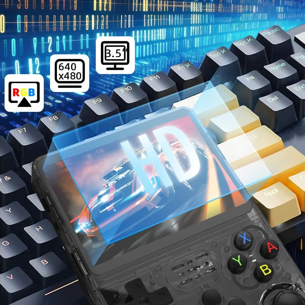 کنسول بازی دستی EWDGOES R36S با صفحه نمایش 3.5 اینچی و سیستم شبیه ساز از پیش نصب شده، مشکی شفاف، 16 گیگابایت + 64 گیگابایت