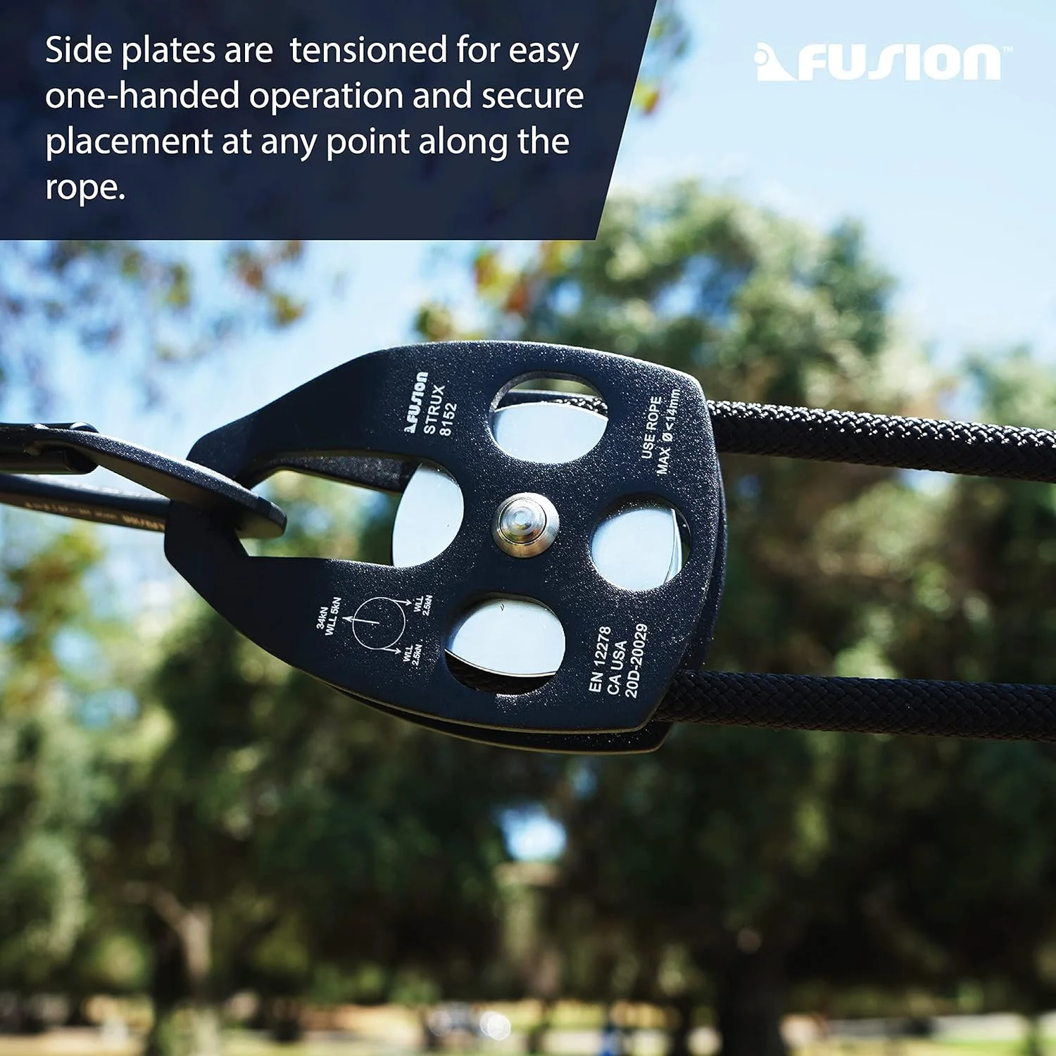 قرقره نجات آلومینیومی فیوژن Climb Strux با چرخش جانبی آبی 34KN