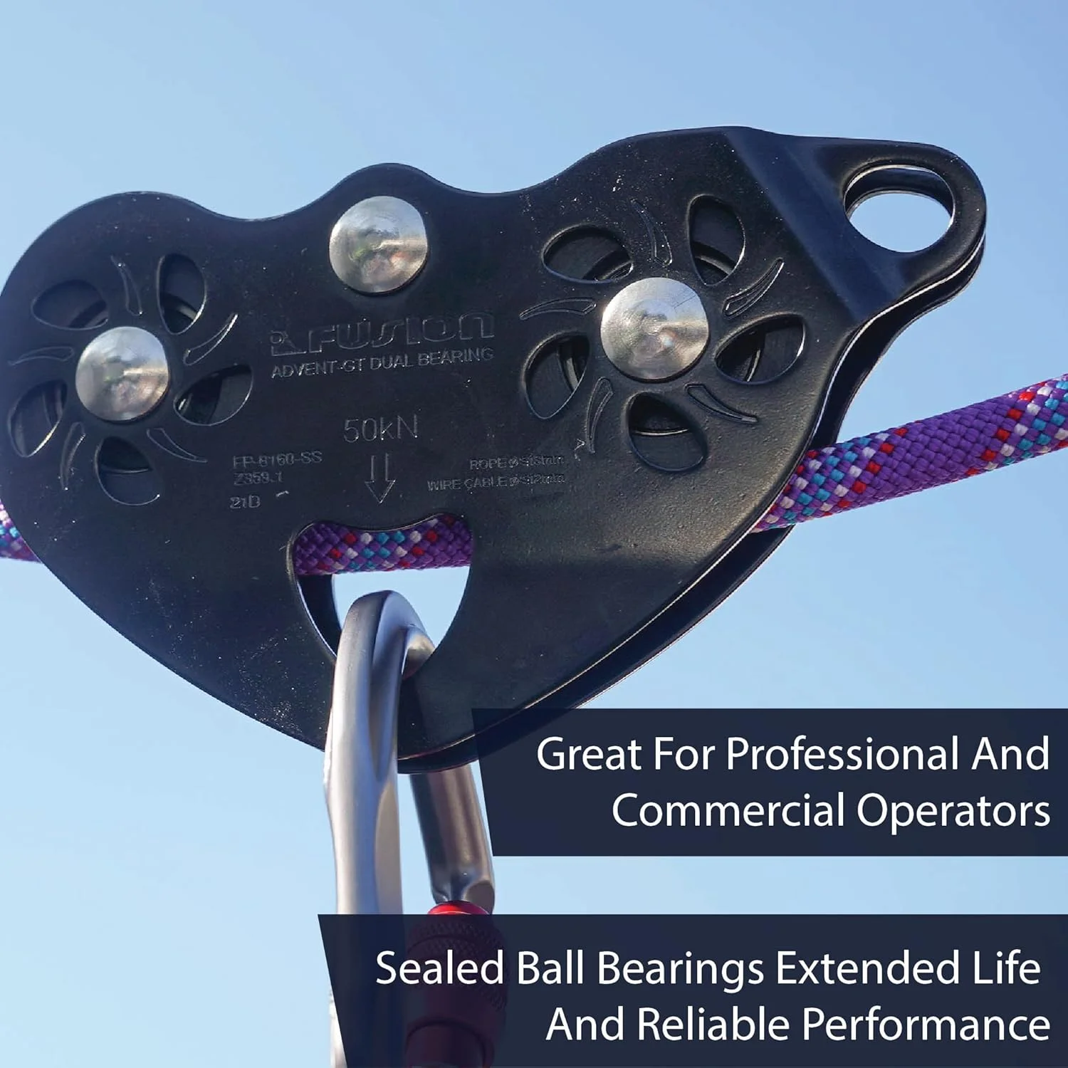 قرقره ترولی استیل ضد زنگ فوق العاده سریع Fusion Climb مدل FP-8160-SS-BLK Advent Military Tactical Edition، مشکی 50 کیلونیوتن، سایز One Size