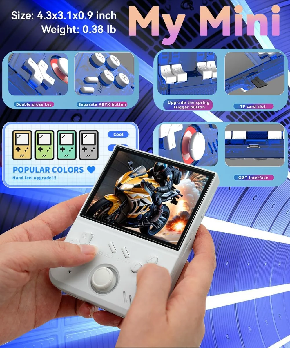 کنسول بازی دستی کوچک من، صفحه نمایش 3.5 اینچی IPS OCA با رزولوشن 640*480، پردازنده RK3326، باتری 4000mAh به همراه کیف حمل، سفید - 64 گیگابایت