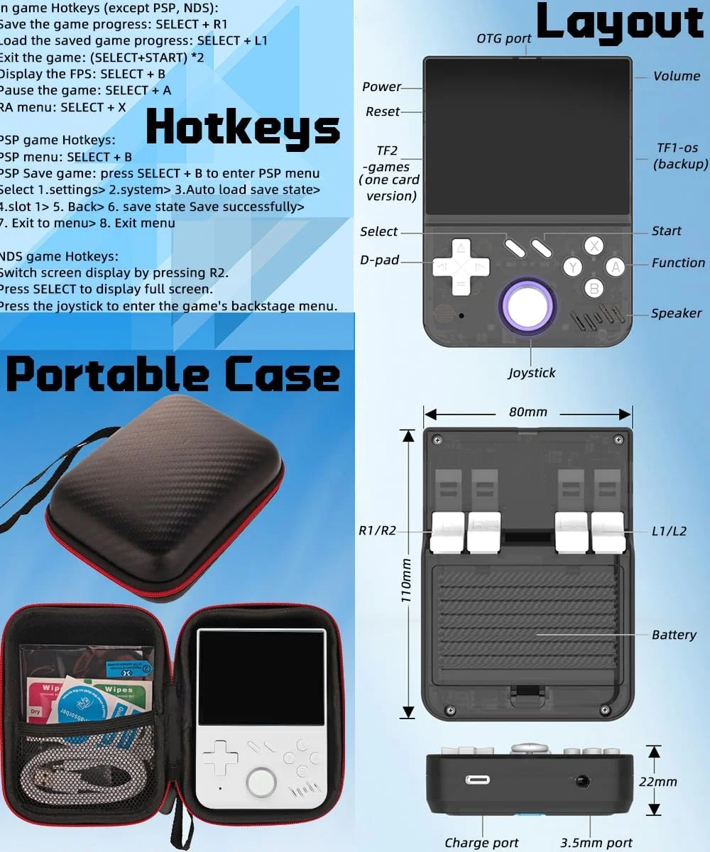 کنسول بازی دستی کوچک من، صفحه نمایش 3.5 اینچی IPS OCA با رزولوشن 640*480، پردازنده RK3326، باتری 4000mAh به همراه کیف حمل، سفید - 64 گیگابایت