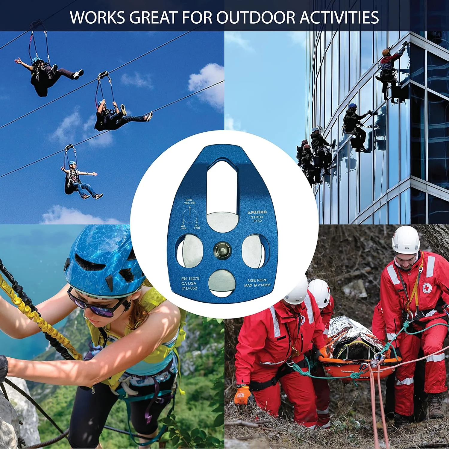 فیوژن کلیمب قرقره نجات آلومینیومی Strux با چرخش جانبی آبی 34KN…