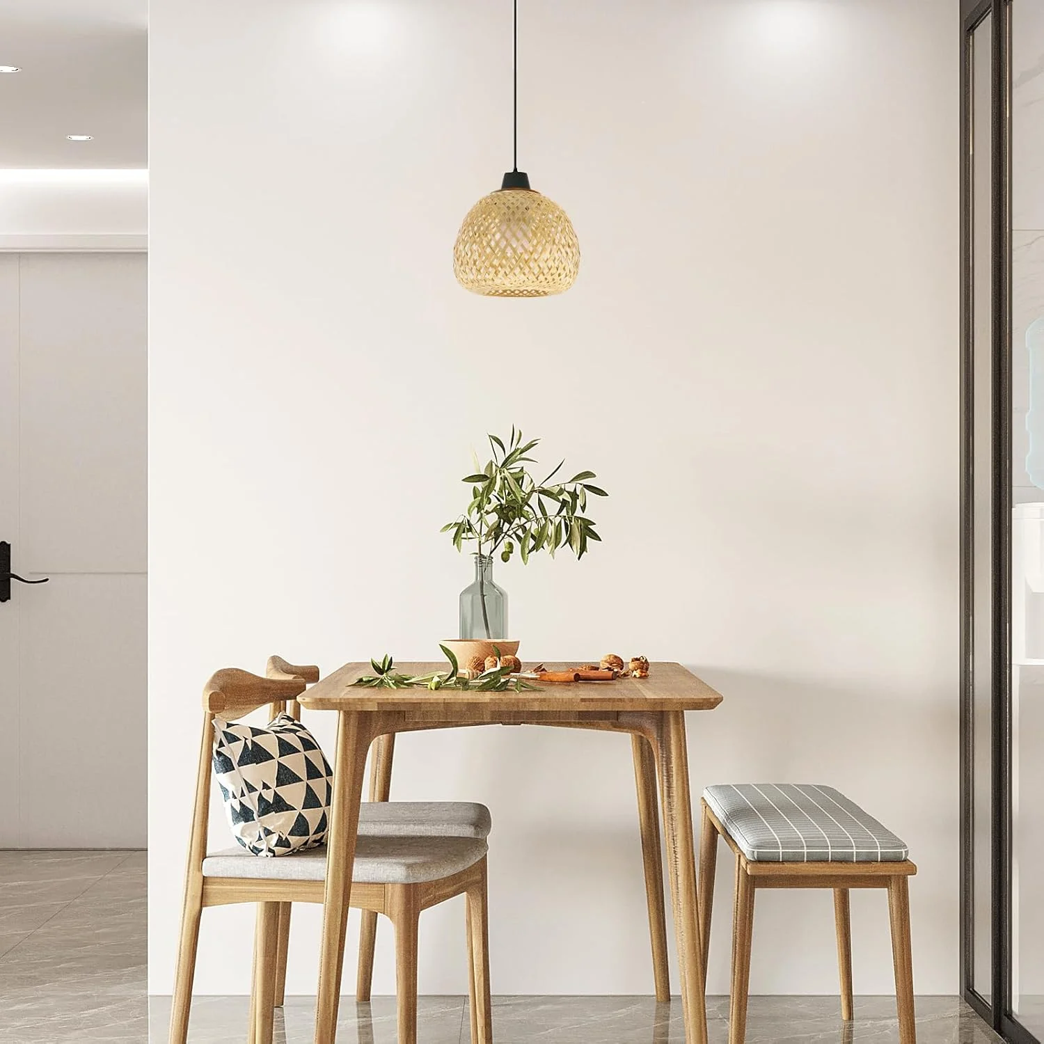 آباژور OSALADI ساخته شده از بامبو، آباژور لوستر حصیری، آباژور چراغ دیواری بافته شده از حصیر، بیل آب حصیری، بافت بامبو، سبد فانوس بامبو ساخته شده از حصیر