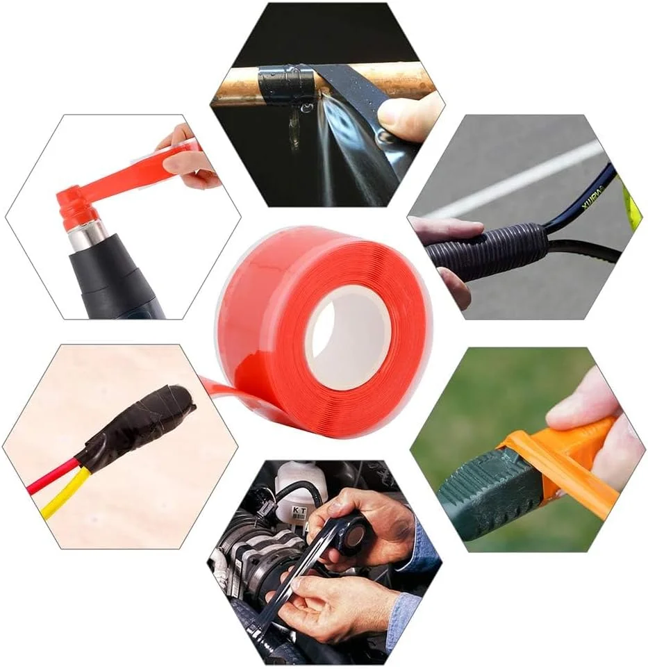 نوار تعمیر سیلیکونی خودجوش SANZEZ COOLive - نوار تعمیر آب بندی خود چسب، عایق الکتریکی، ضد آب، ضد هوا، نوار لاستیکی نرم چند منظوره، 3 متر در 25 میلی متر در 0.5 میلی متر، قرمز