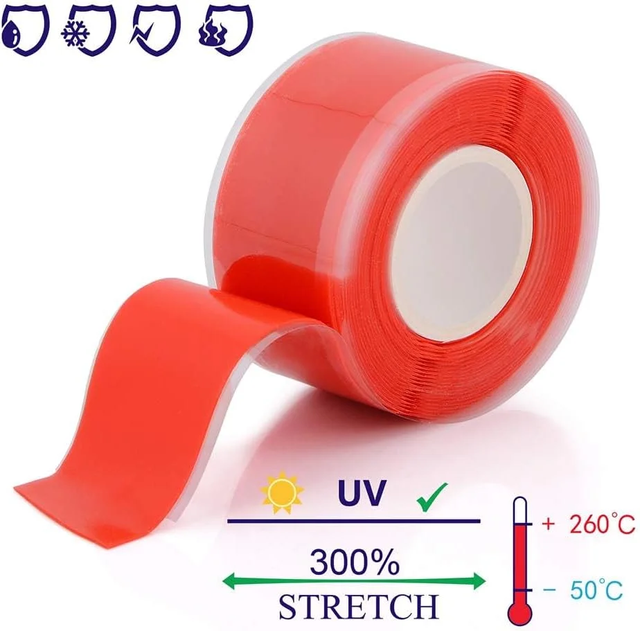 نوار تعمیر سیلیکونی خودجوش SANZEZ COOLive - نوار تعمیر آب بندی خود چسب، عایق الکتریکی، ضد آب، ضد هوا، نوار لاستیکی نرم چند منظوره، 3 متر در 25 میلی متر در 0.5 میلی متر، قرمز