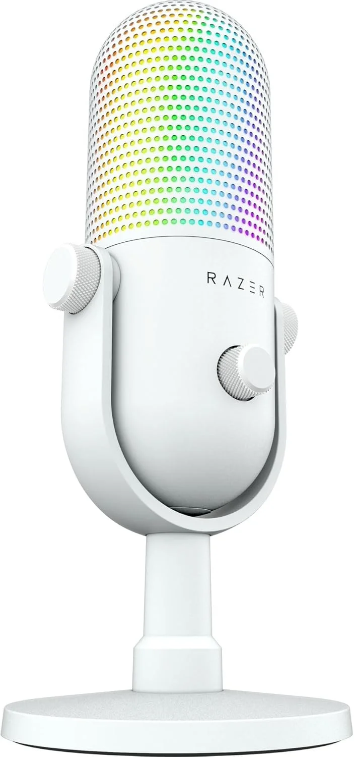 میکروفون USB ریزر Seiren V3 Chroma RGB: نورپردازی واکنشگرا برای استریم و بازی - حسگر لمسی برای قطع صدا - میکروفون کندانسور - محدود کننده دیجیتال گین و ضربه گیر - PC، Discord، OBS Studio، XSplit - سفید میکروفون USB ریزر Seiren V3 Chroma RGB: نورپردازی واکنشگرا برای استریم و بازی - حسگر لمسی برای قطع صدا - میکروفون کندانسور - محدود کننده دیجیتال گین و ضربه گیر - PC، Discord، OBS Studio، XSplit - سفید