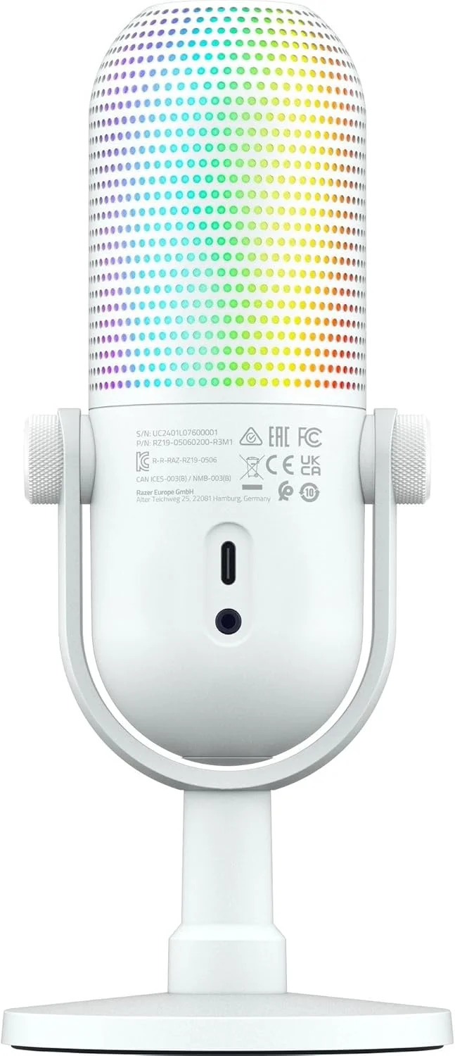 میکروفون USB ریزر Seiren V3 Chroma RGB: نورپردازی واکنشگرا برای استریم و بازی - حسگر لمسی برای قطع صدا - میکروفون کندانسور - محدود کننده دیجیتال گین و ضربه گیر - PC، Discord، OBS Studio، XSplit - سفید میکروفون USB ریزر Seiren V3 Chroma RGB: نورپردازی واکنشگرا برای استریم و بازی - حسگر لمسی برای قطع صدا - میکروفون کندانسور - محدود کننده دیجیتال گین و ضربه گیر - PC، Discord، OBS Studio، XSplit - سفید