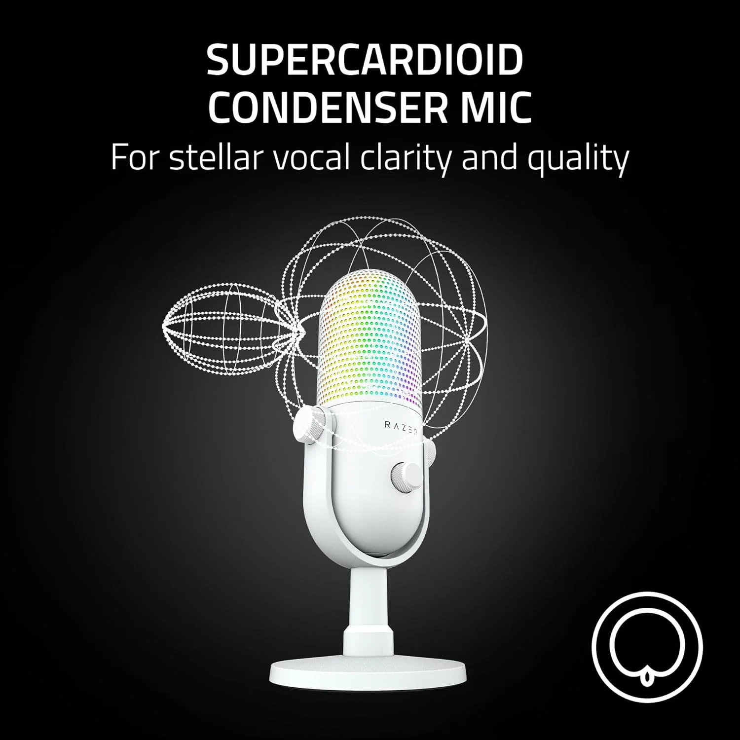 میکروفون USB ریزر Seiren V3 Chroma RGB: نورپردازی واکنشگرا به استریم و بازی - حسگر بیصدا کردن با لمس - میکروفون کندانسور - محدود کننده بهره دیجیتال و جاذب شوک - PC، Discord، OBS Studio، XSplit - سفید میکروفون USB ریزر Seiren V3 Chroma RGB: نورپردازی واکنشگرا به استریم و بازی - حسگر بیصدا کردن با لمس - میکروفون کندانسور - محدود کننده بهره دیجیتال و جاذب شوک - PC، Discord، OBS Studio، XSplit - سفید