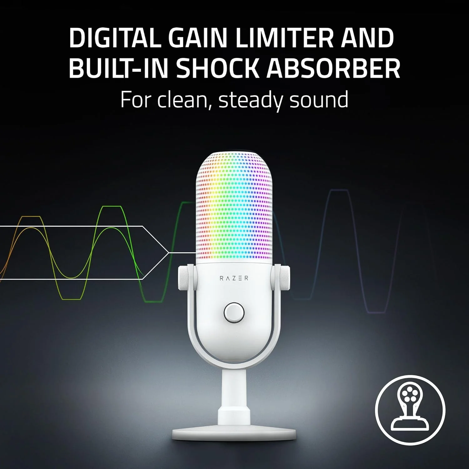 میکروفون USB ریزر Seiren V3 Chroma RGB: نورپردازی واکنشگرا به استریم و بازی - حسگر بیصدا کردن با لمس - میکروفون کندانسور - محدود کننده بهره دیجیتال و جاذب شوک - PC، Discord، OBS Studio، XSplit - سفید میکروفون USB ریزر Seiren V3 Chroma RGB: نورپردازی واکنشگرا به استریم و بازی - حسگر بیصدا کردن با لمس - میکروفون کندانسور - محدود کننده بهره دیجیتال و جاذب شوک - PC، Discord، OBS Studio، XSplit - سفید