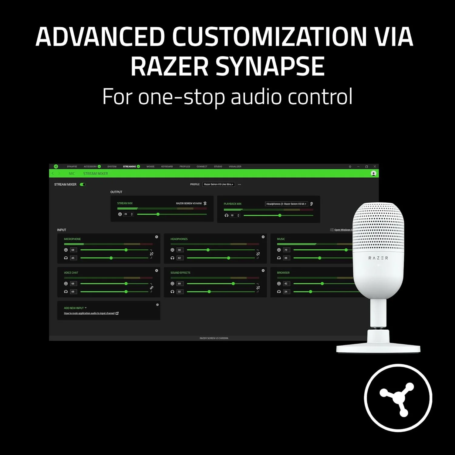 میکروفون USB فوق فشرده Razer Seiren V3 Mini - سفید میکروفون USB فوق فشرده Razer Seiren V3 Mini - سفید