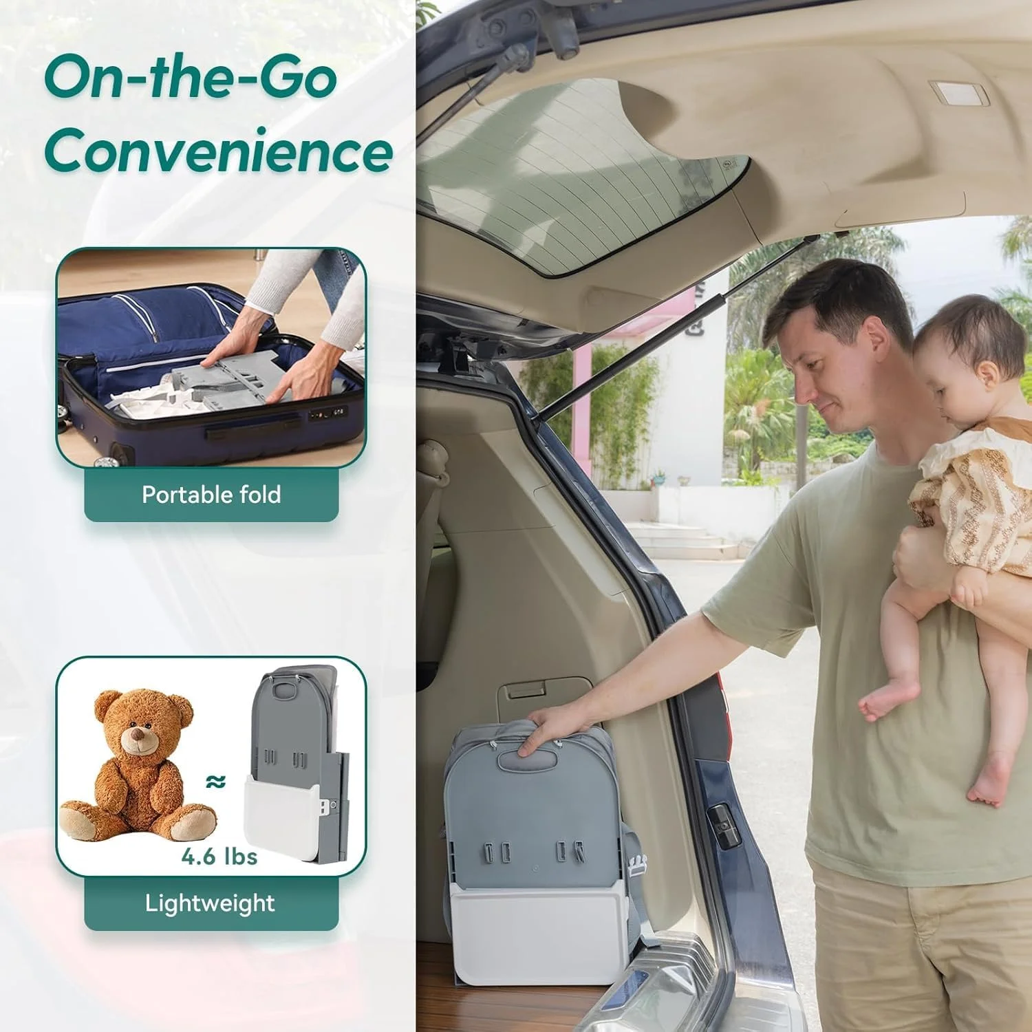 صندلی بوستر مسافرتی FC22 برای صندلی آشپزخانه، صندلی بلند کودک قابل حمل با طراحی تاشو جمع و جور، عالی برای نوزادان در میز، ساحل، کمپینگ و بازدیدهای خانوادگی