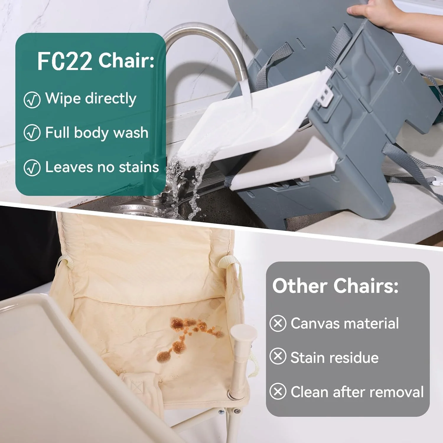 صندلی بوستر مسافرتی FC22 برای صندلی آشپزخانه، صندلی بلند کودک قابل حمل با طراحی تاشو جمع و جور، عالی برای نوزادان در میز، ساحل، کمپینگ و بازدیدهای خانوادگی