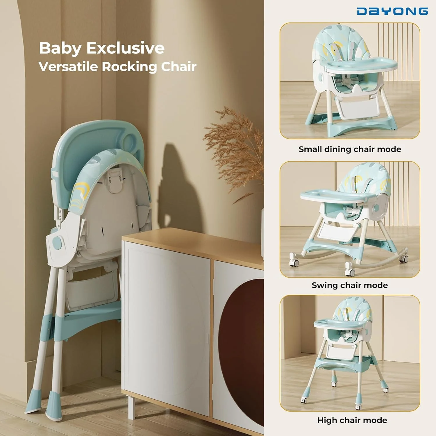 صندلی غذای کودک DAYONG، صندلی غذای تاشو 6 در 1 برای نوزادان و کودکان نوپا، صندلی تقویت کننده غذای کودک قابل حمل، مناسب برای 6 ماه تا 6 سال (آبی)