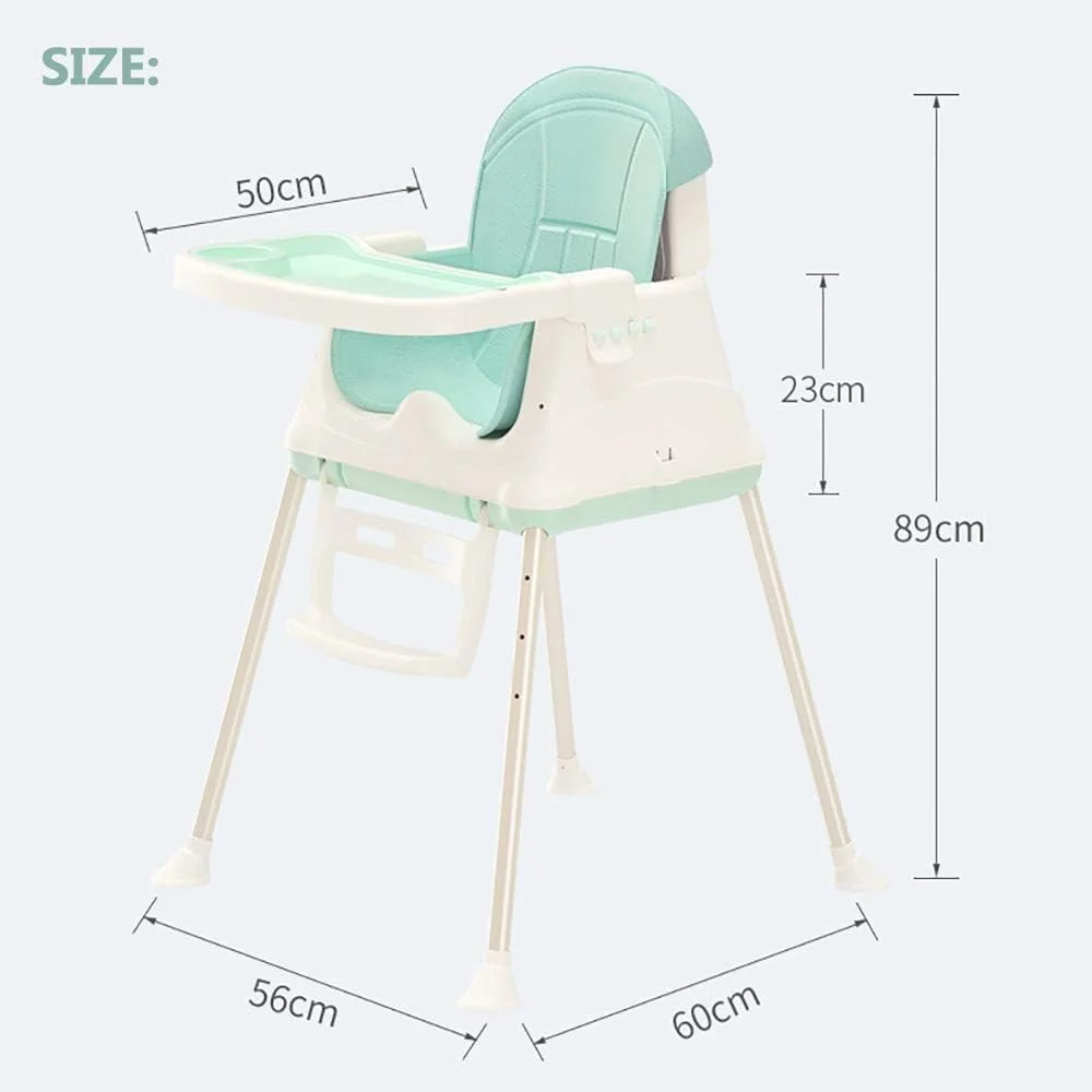 صندلی غذای کودک با ارتفاع قابل تنظیم، صندلی غذاخوری تاشو کودک، صندلی بلند چند منظوره قابل حمل با سینی غذای قابل تنظیم، برای نوزادان و کودکان نوپا 0-6 ساله برای غذا خوردن و بازی کردن (آبی)