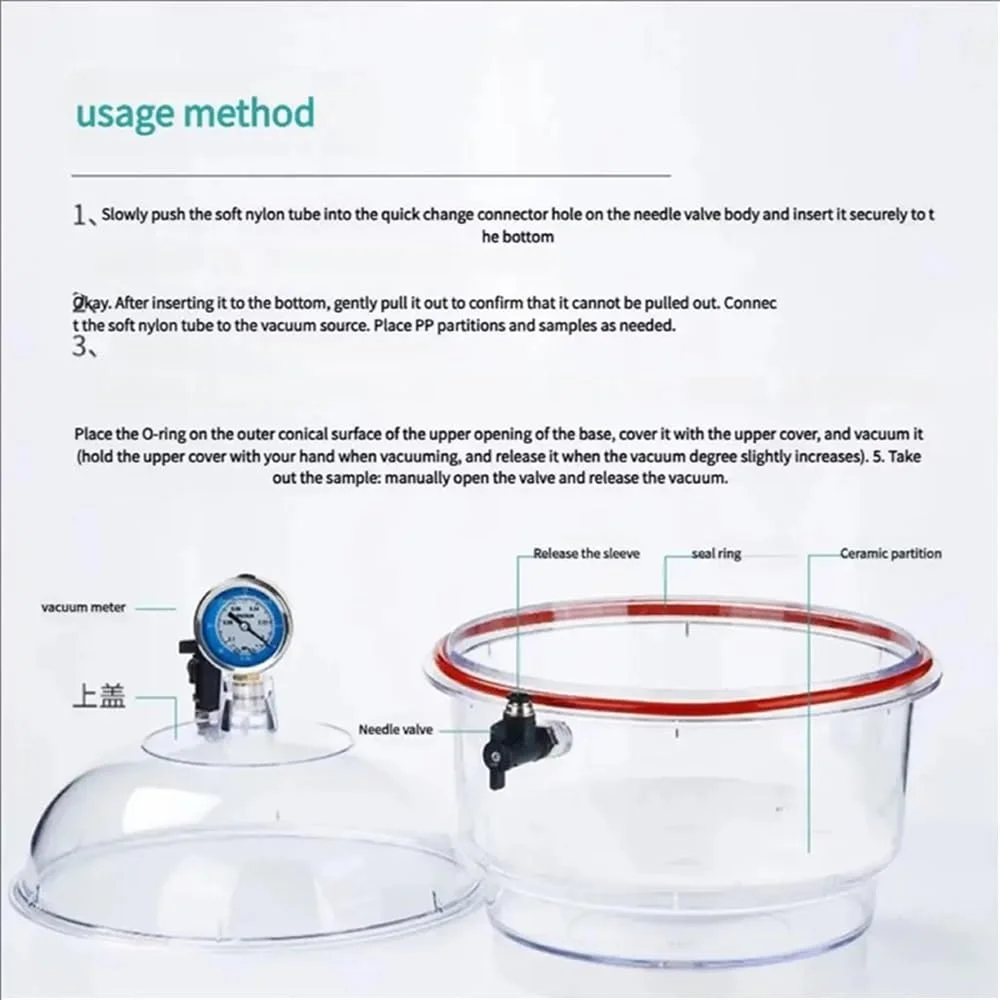 ظروف شیشه ای آزمایشگاهی 150 میلی متری، مخزن ذخیره سازی خلاء پلاستیکی شفاف آزمایشگاهی با گیج فشار و شیر (150 میلی متر) ظروف شیشه ای آزمایشگاهی 150 میلی متری، مخزن ذخیره سازی خلاء پلاستیکی شفاف آزمایشگاهی با گیج فشار و شیر (150 میلی متر)