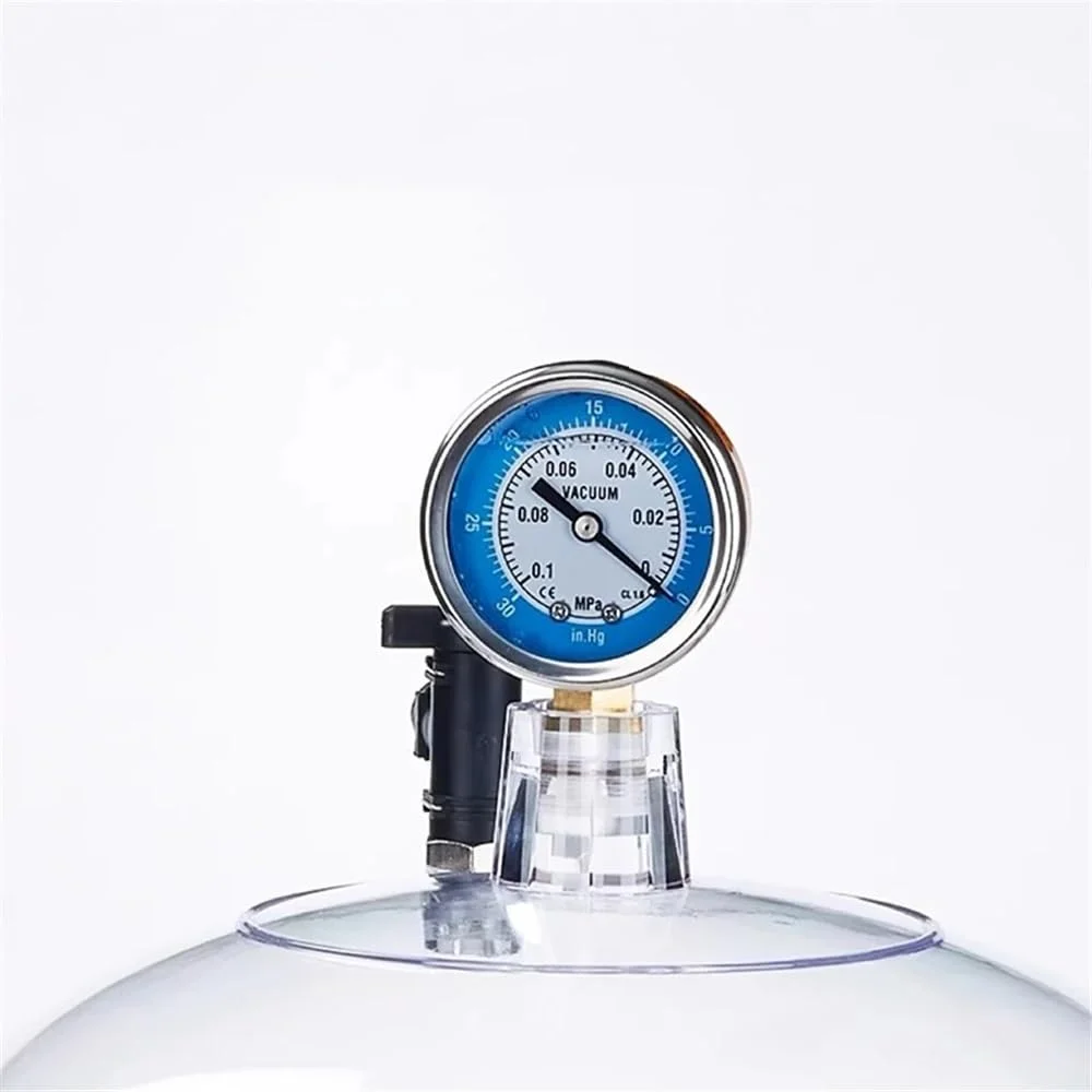 ظروف شیشه ای آزمایشگاهی 150 میلی متری، مخزن ذخیره سازی خلاء پلاستیکی شفاف آزمایشگاهی با گیج فشار و شیر (150 میلی متر) ظروف شیشه ای آزمایشگاهی 150 میلی متری، مخزن ذخیره سازی خلاء پلاستیکی شفاف آزمایشگاهی با گیج فشار و شیر (150 میلی متر)