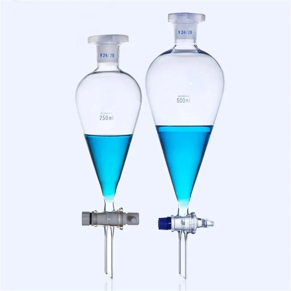 قیف جداکننده گلابی شکل شیشه ای آزمایشگاهی با درپوش شیشه ای (1000 میلی لیتر) قیف جداکننده گلابی شکل شیشه ای آزمایشگاهی با درپوش شیشه ای (1000 میلی لیتر)